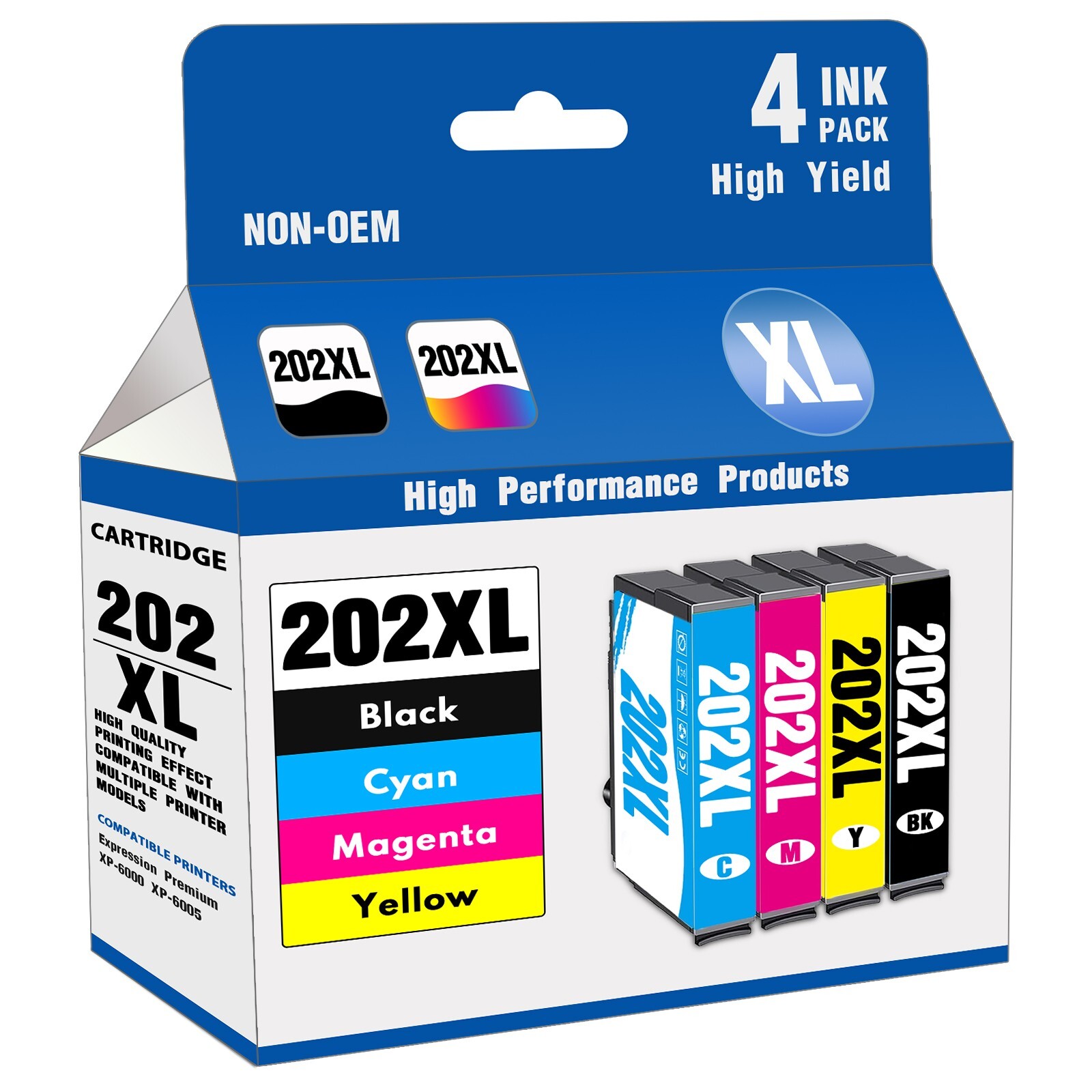 202XL 4PK(Y/M/C/BK) Ink Replacement for 202XL XP-5100 WF-2860 Printers