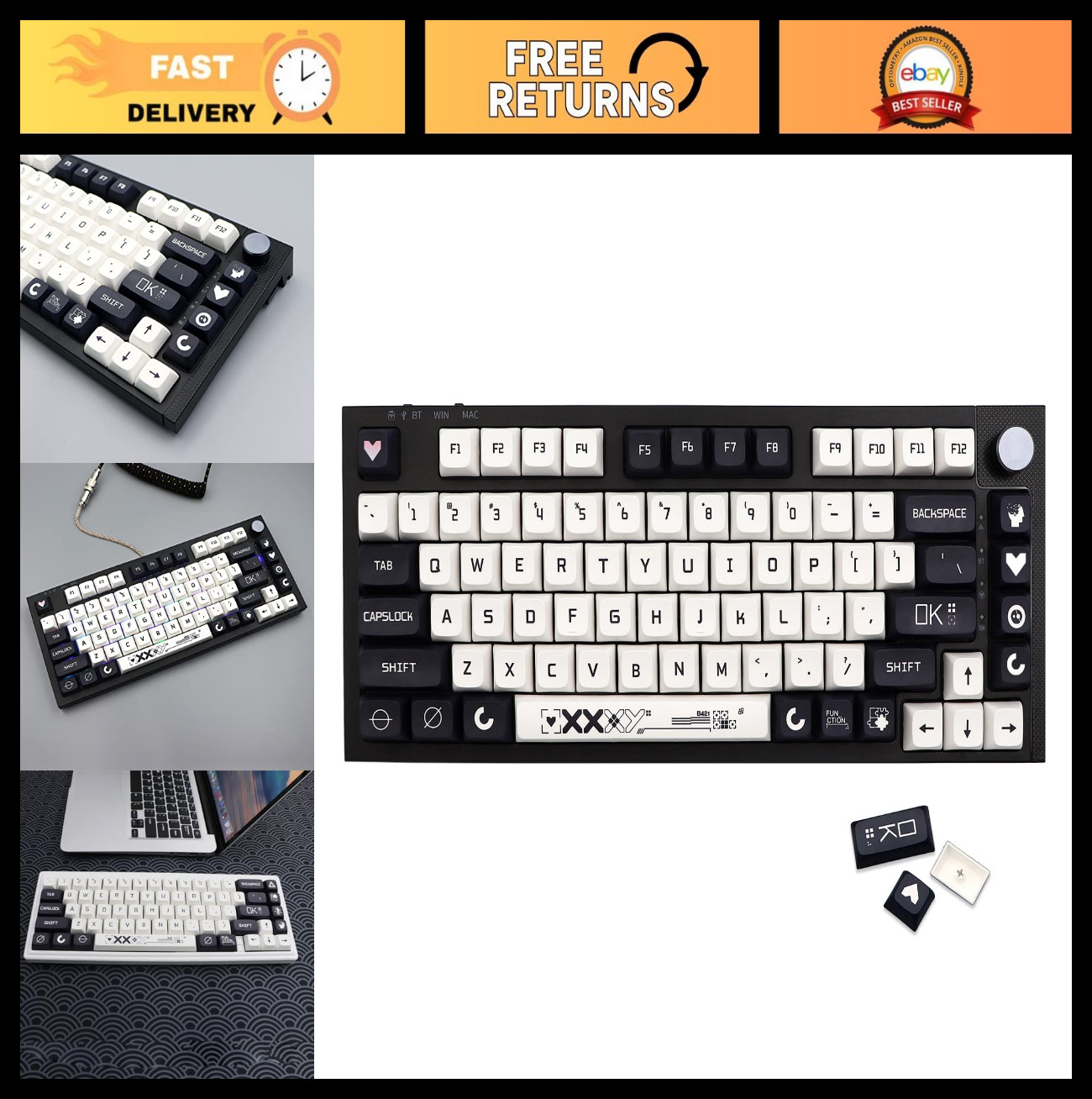Custom Black & White XDA Keycap Set - 126 PBT Dye Sublimation for Mechanical Key