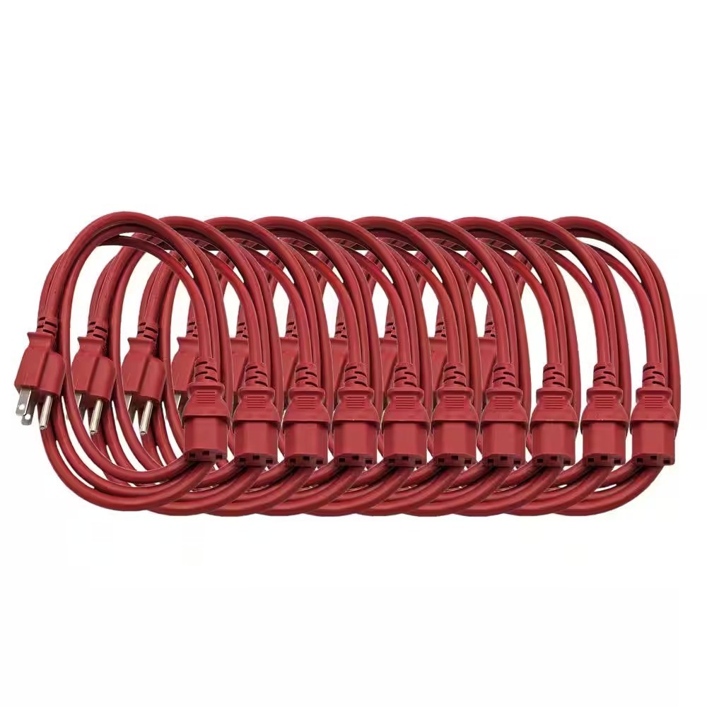 Micro Connectors,6 ft. Universal AC Power Cord UL Approved NEMA 5-15P Red 10Pcs