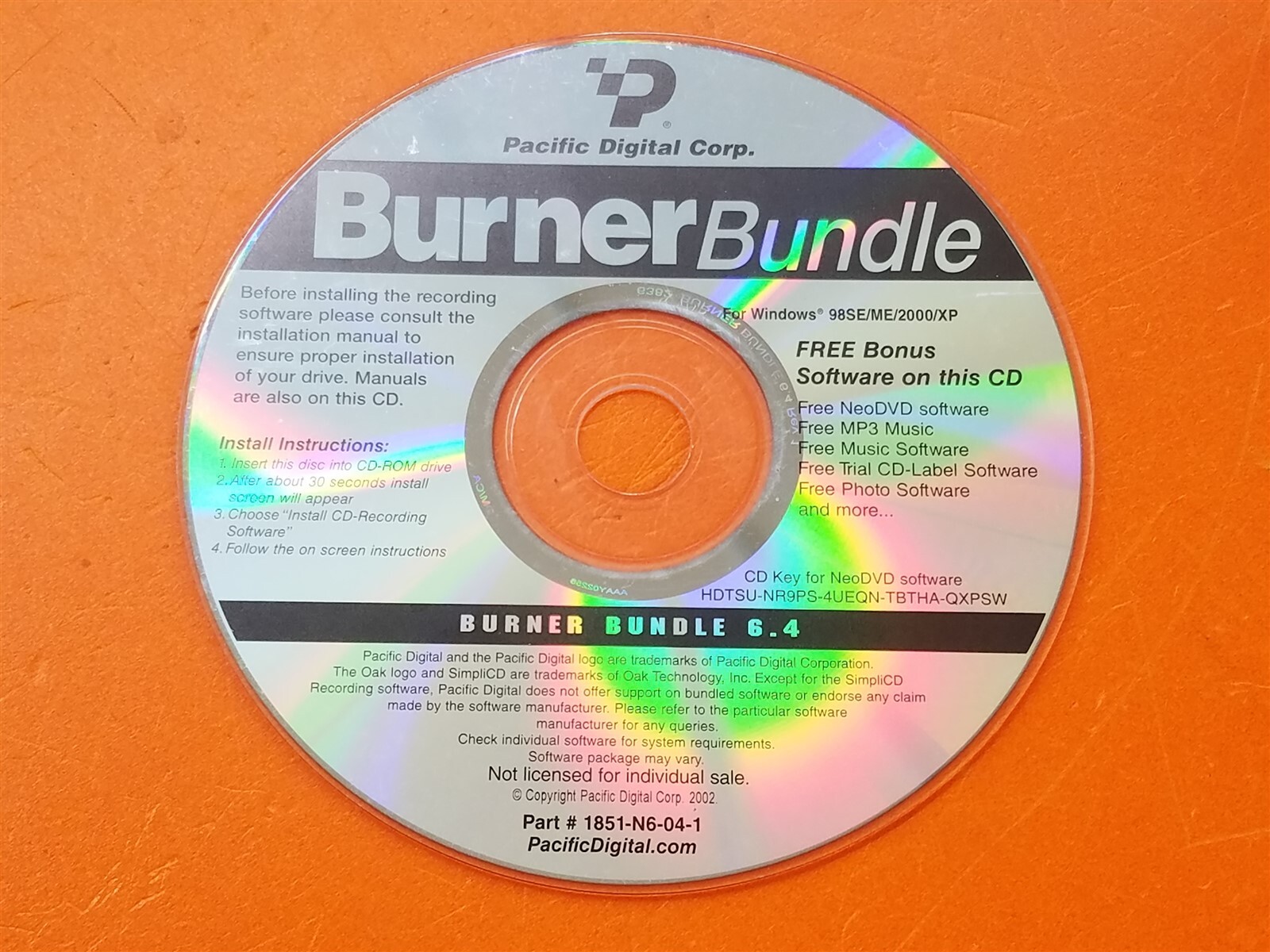 ⭐️⭐️⭐️⭐️⭐️ PC Software CD Disc Pacific Digital Corp. Burner Bundle 6.4
