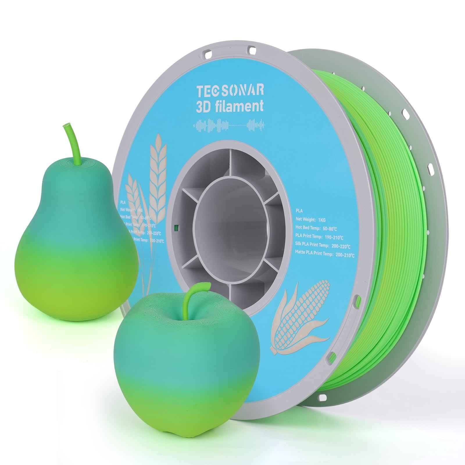 TECSONAR Matte Rainbow PLA 3D Printer Filament, 1KG Spool(2.2lbs) 1.75mm PLA
