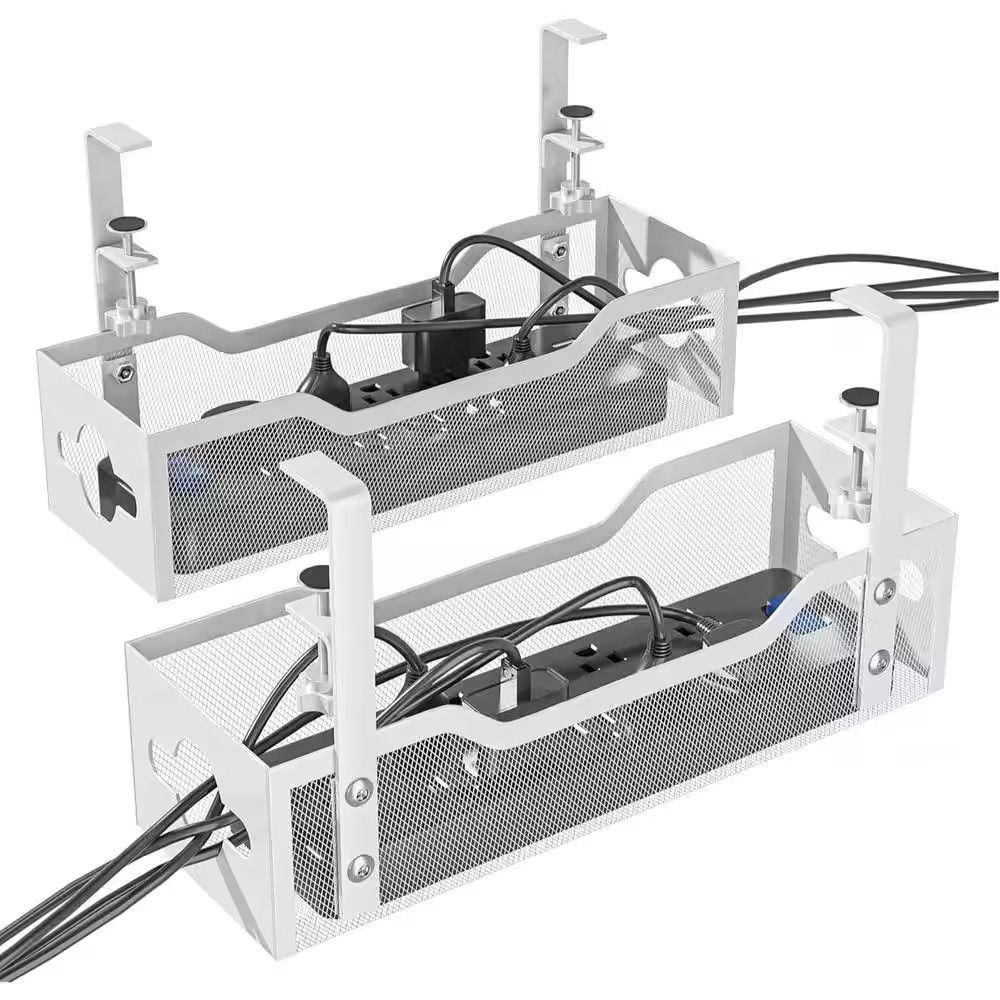 13.38 In. Modern Metal under Desk Cable Management Tray, Elegant Cord Organizer