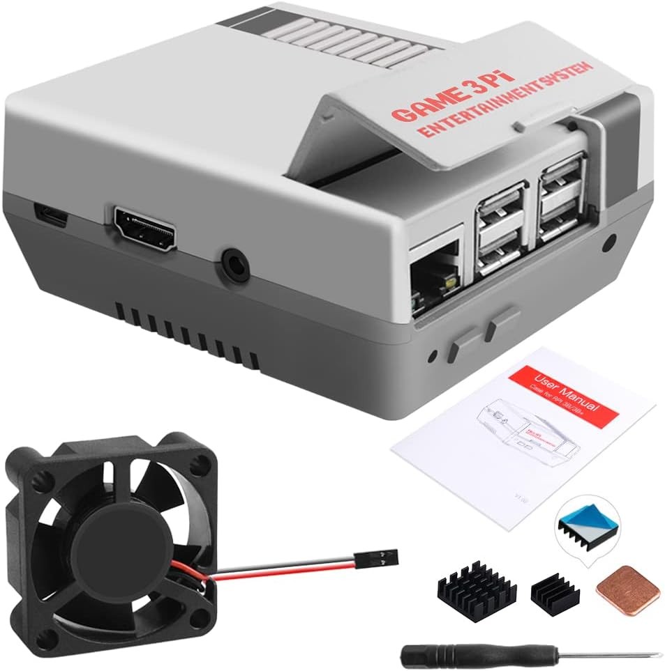 GeeekPi Case for Raspberry Pi 3B+ with Fan, Retro Gaming Nes3Pi Grey 