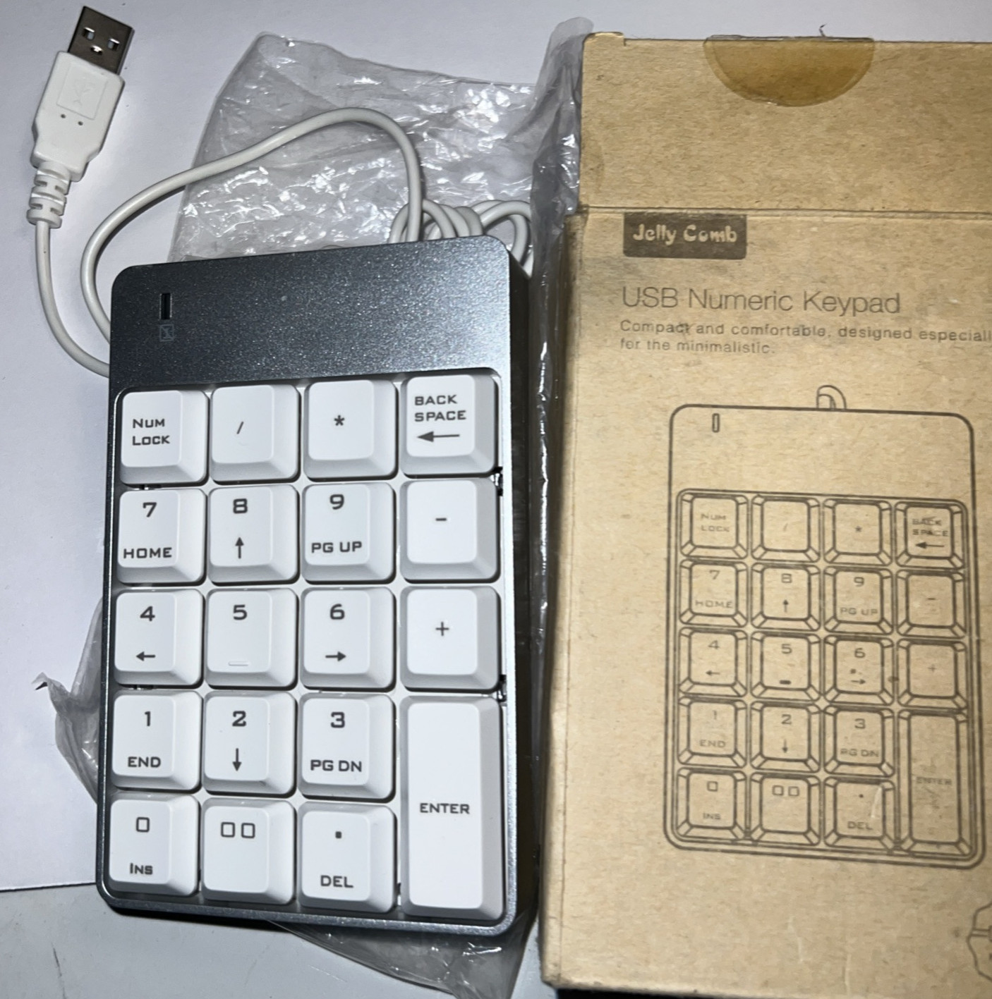 Jelly Comb USB Numeric Keypad Grey with White Letters PC or Laptop