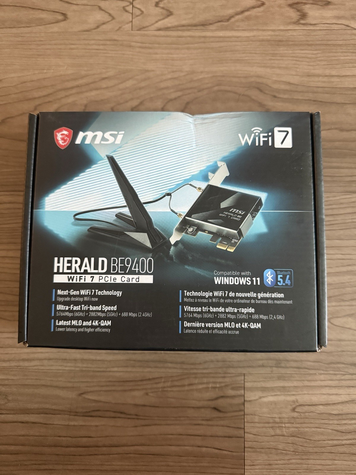 MSI HERALD BE9400 WiFi 7 PCIe Card+Bluetooth 5.4 Up to 5764 Mbps(6GHz) 5/2.4Ghz