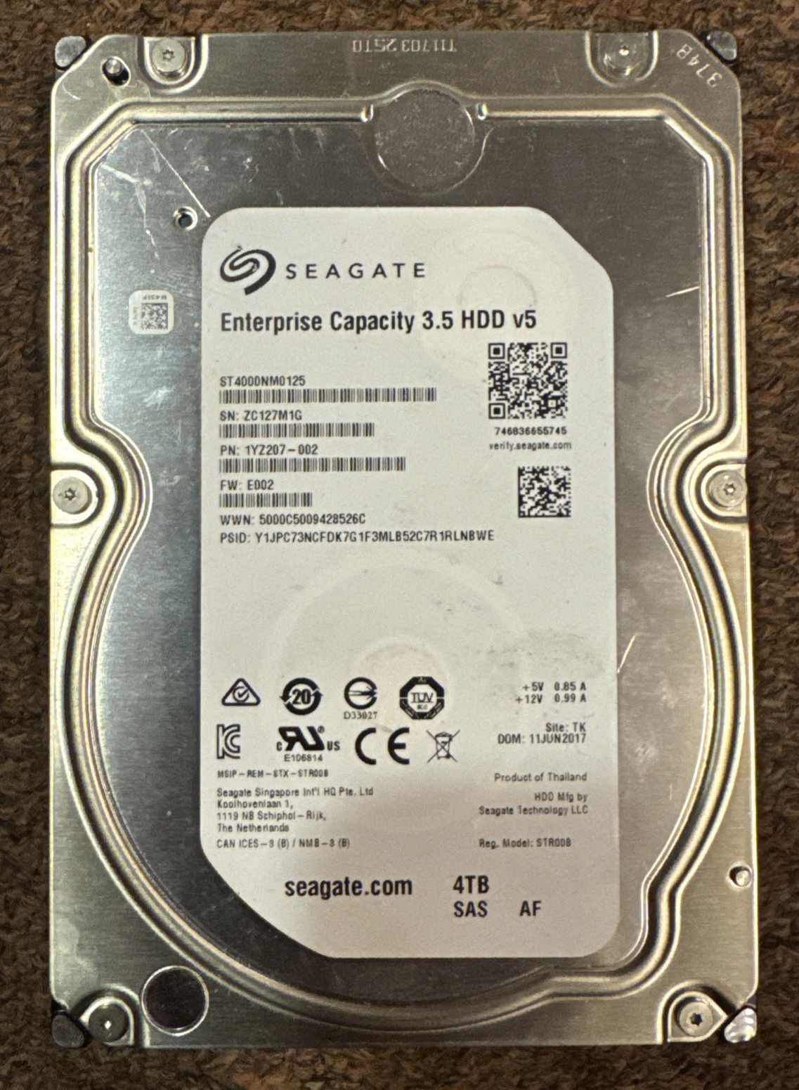 Seagate Enterprise 4TB ST4000NM0125 SAS 12GB/s 7.2K RPM 3.5 1YZ207-002