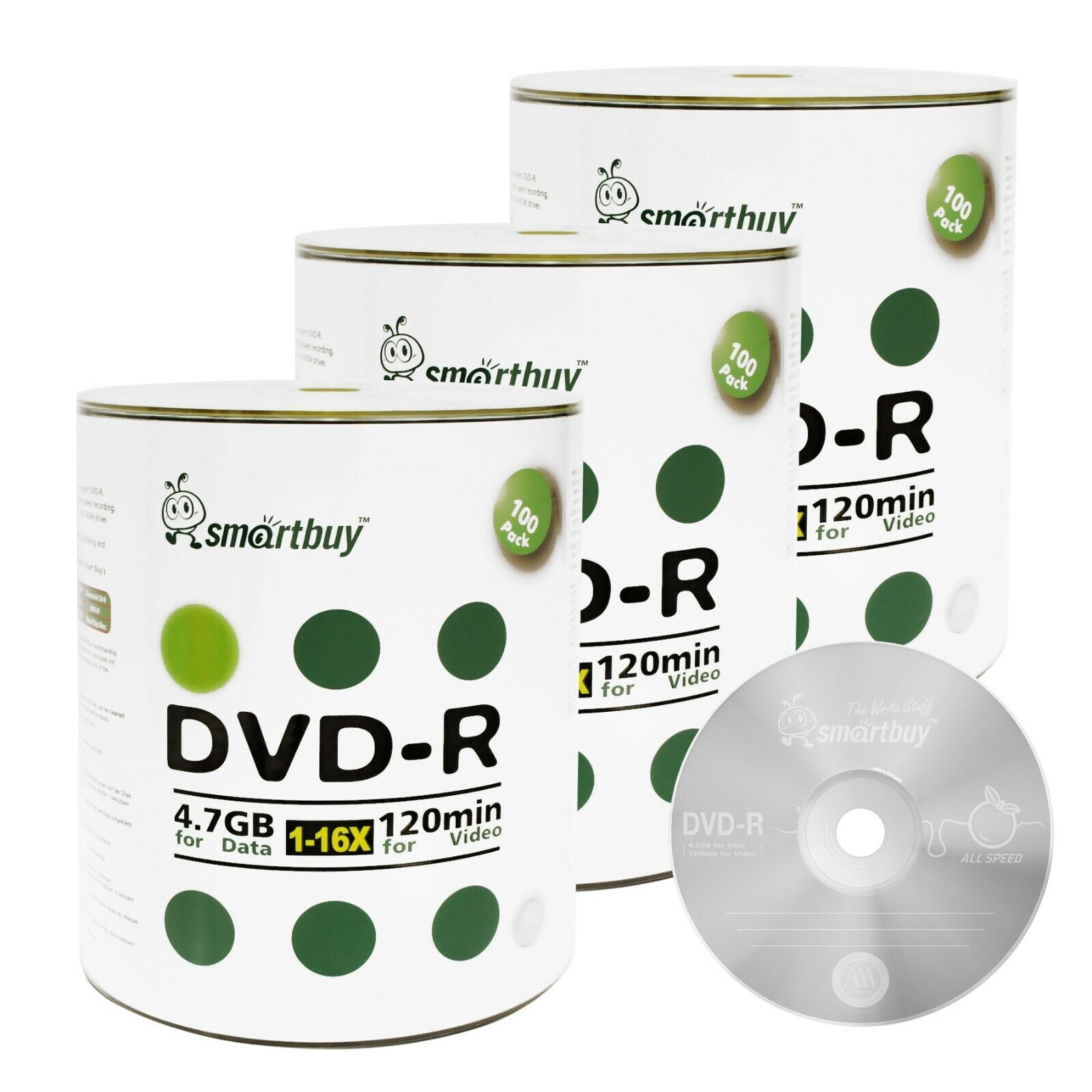 300-Pack SmartBuy Logo Top Surface Blank DVD-R DVDR 16X 4.7GB Recordable Disc