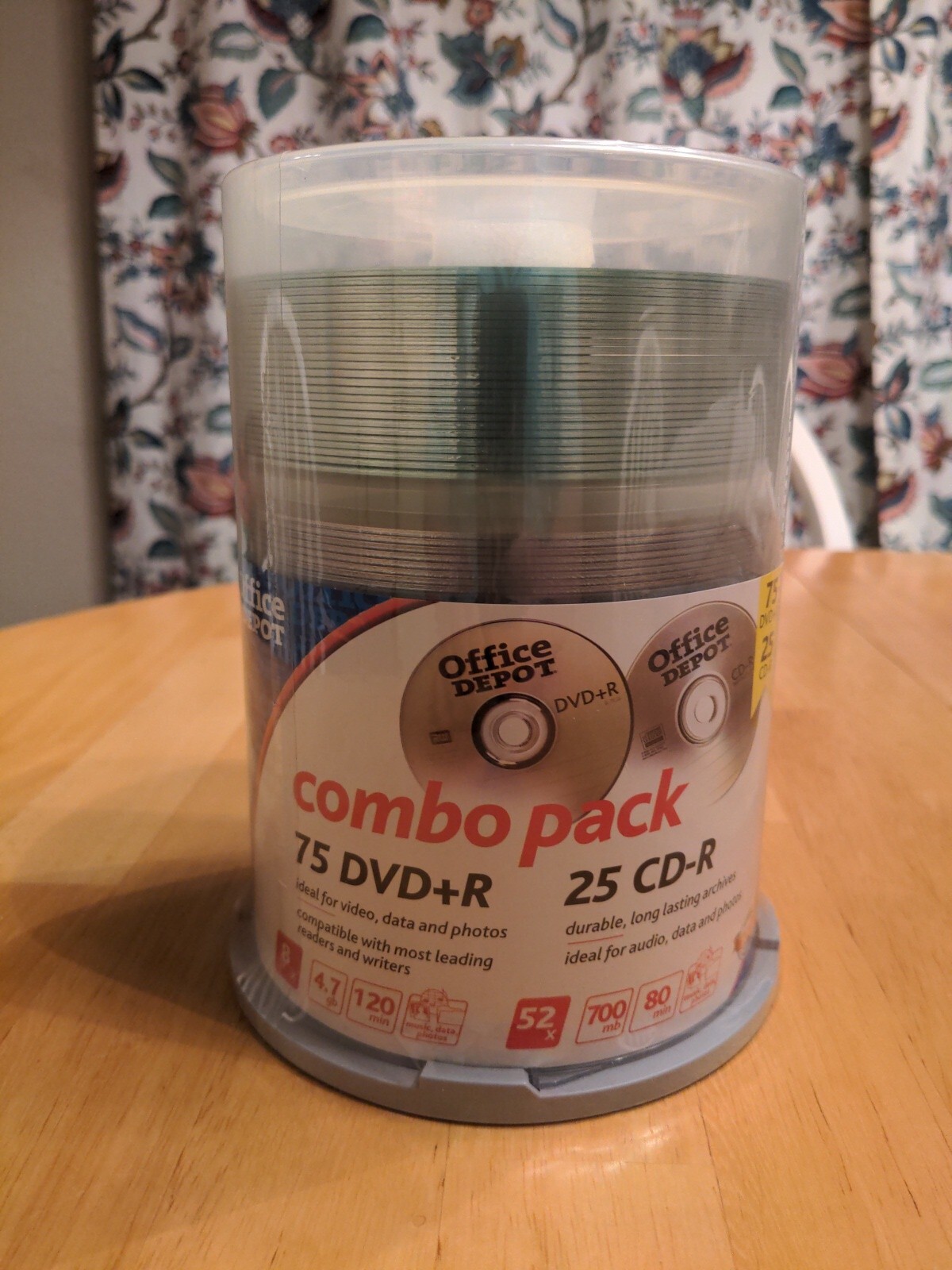 Office Depot Combo Pack 75 DVD-R, 25 CD-R New Sealed Media Spindle New Sealed