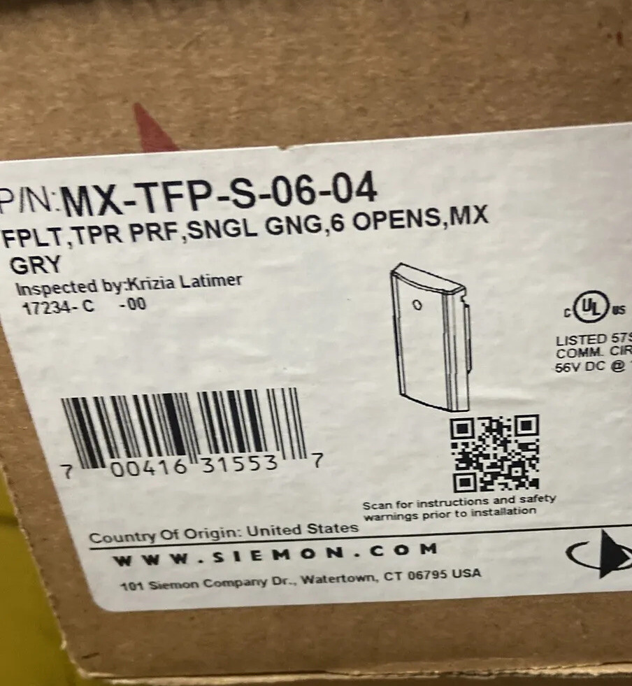 Lot Of 10 SIEMON MX-TFP-S-06-04 MAX-MX MODULAR FACE PLATE, 6-PORT ONE-GANG GRAY