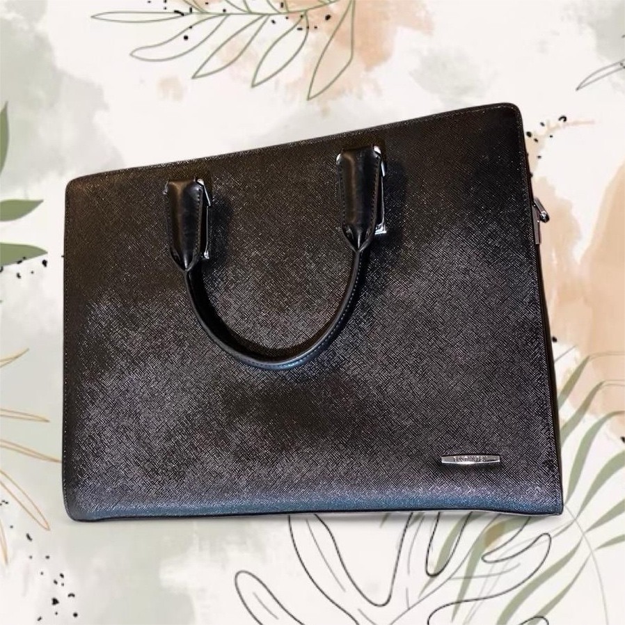 BOSTANTEN Black Top Handle Satchel Zip Closure Detachable Strap Inner Pockets