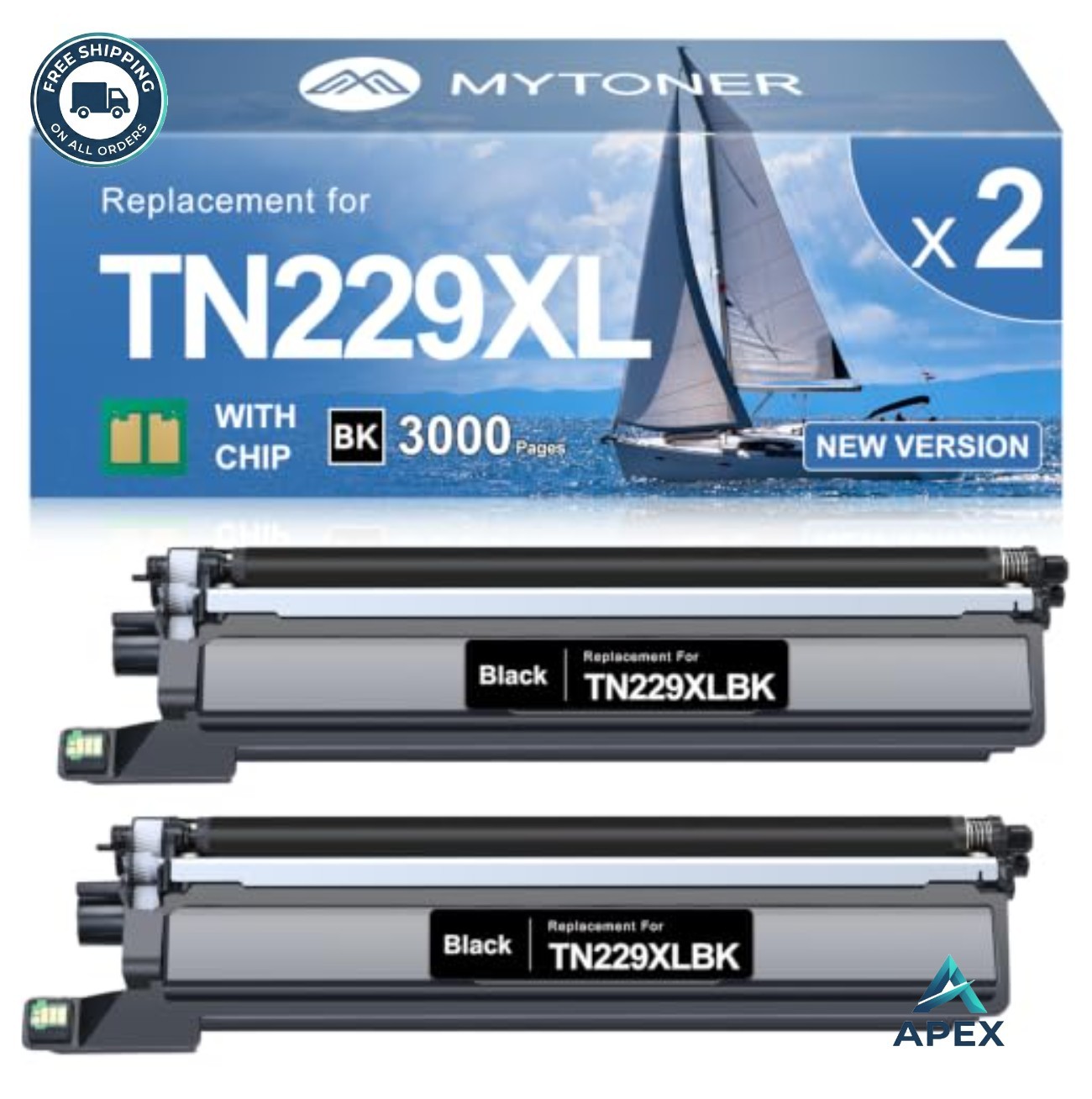 Toner Cartridge 2 Pack Black High Yield 3000 Pages Smart Chip for Brother