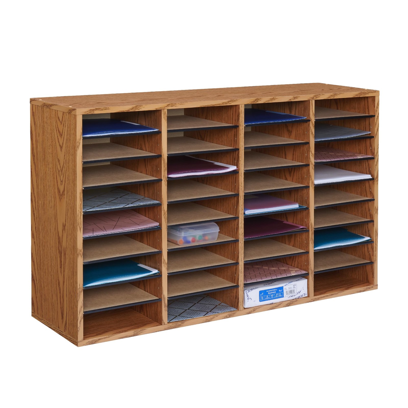 Literature Organizer 36 Compartment Adjustable Shelves Wood Medium Oak 9424MO