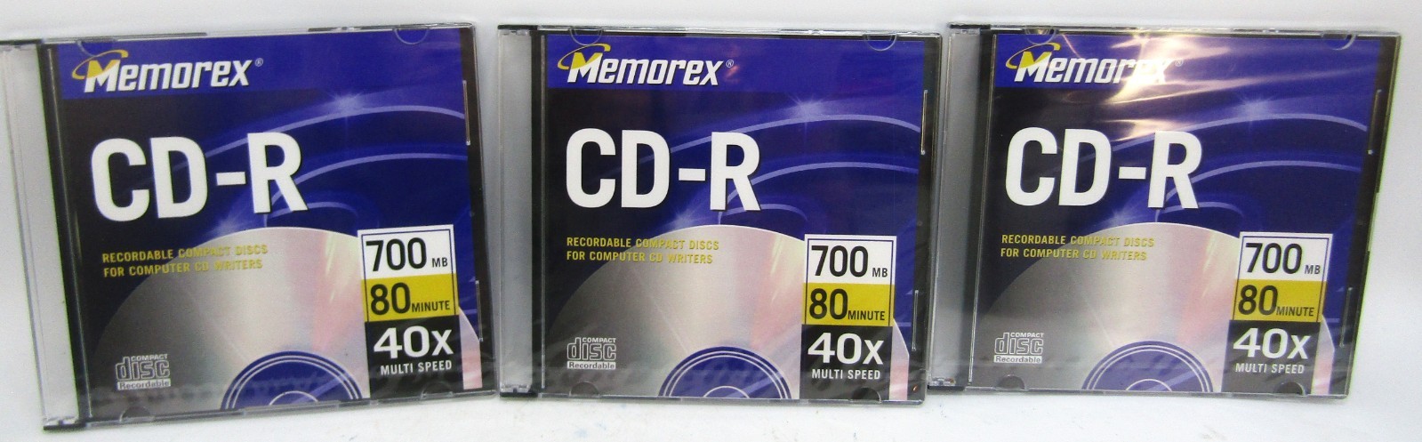 Memorex CD-R 80 Minute Recordable Compact Disc 40X Multi-Speed, Set of 3. New.