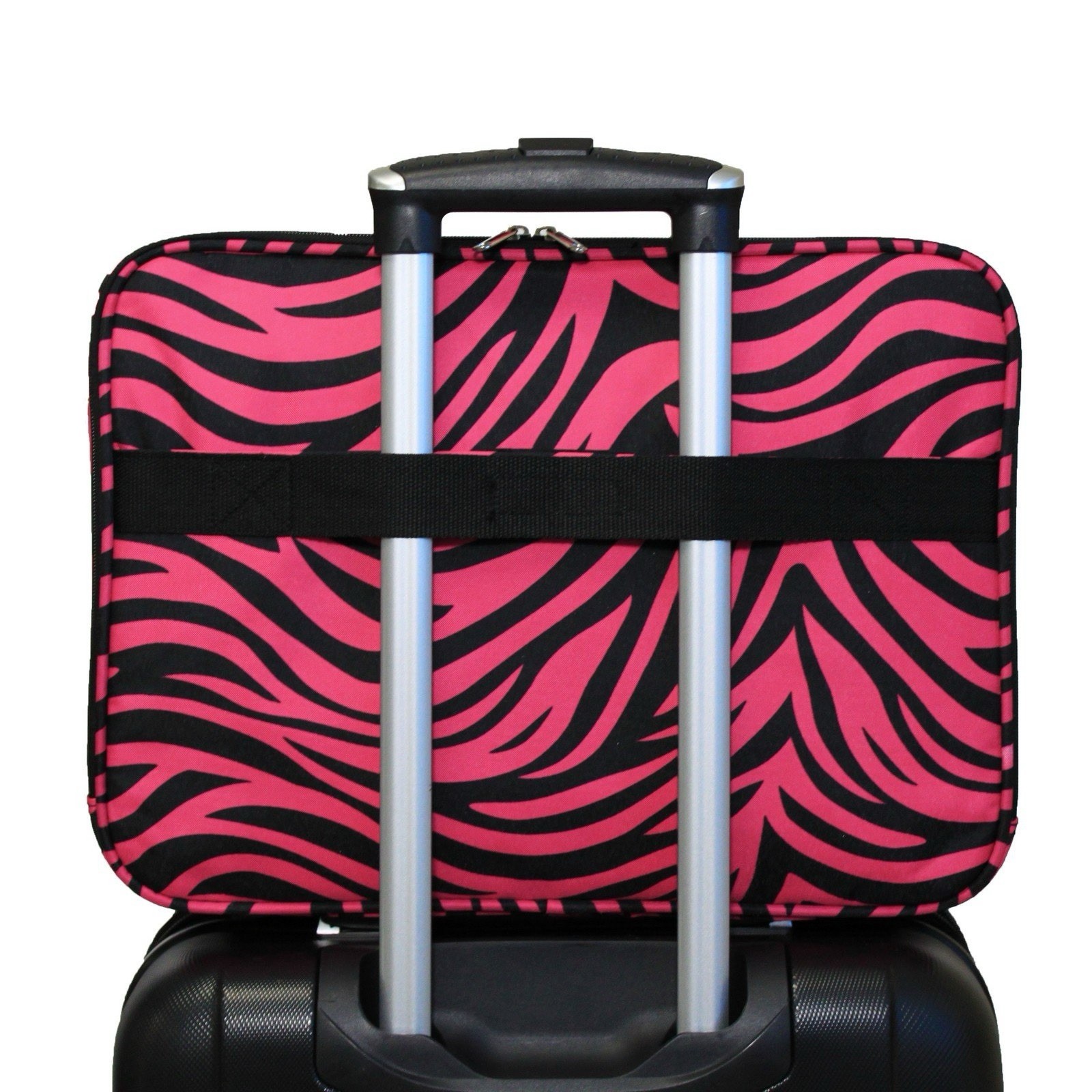 Hot Pink & Black Zebra 17" Laptop Case Zip Close Hands Carry Adj Shoulder Strap￼