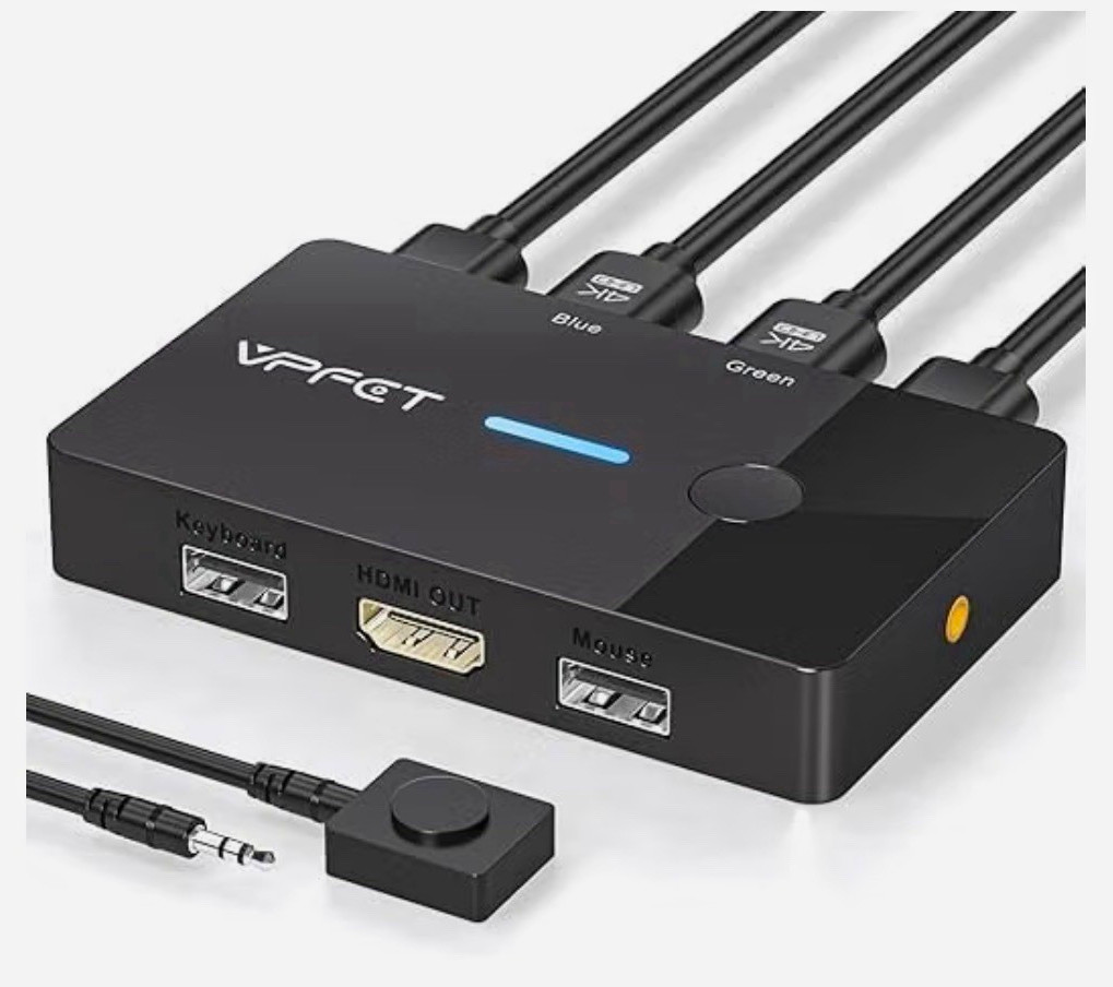 VPFET HDMI KVM Switch Box 2-Port USB Keyboard/Mouse Wired Remote Plug & Play