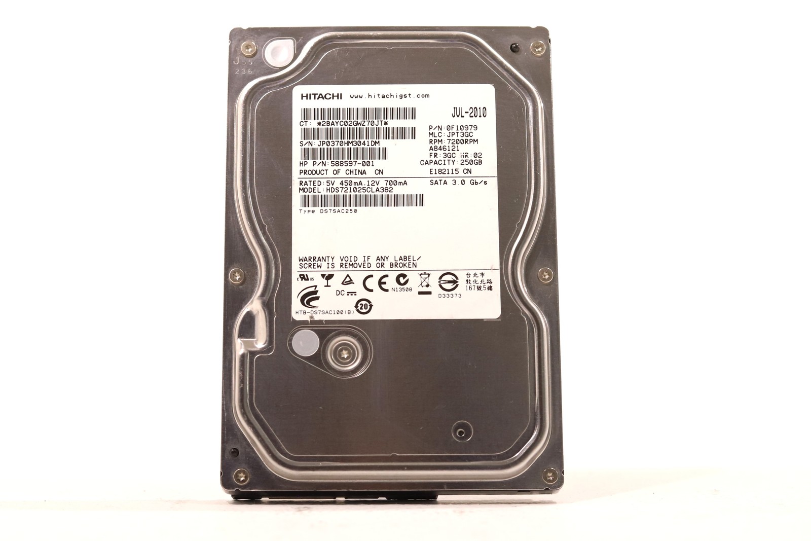 Hitachi HDS721025CLA382 250GB 3.5" 3Gb/s 7.2K RPM SATA Hard Drive P/N: 0F10979