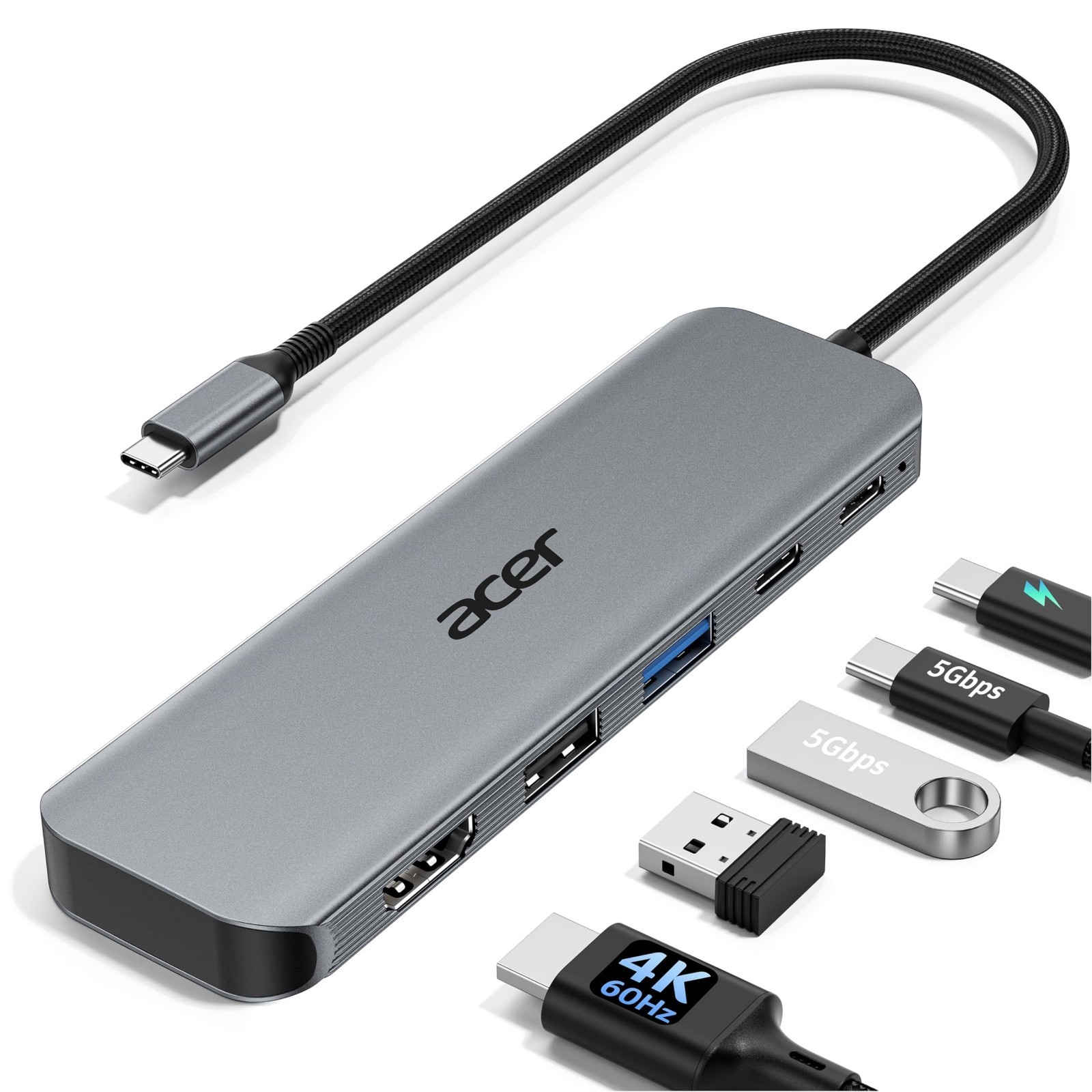 USB C Hub Multiport Adapter - 7 in 1 Portable Space Aluminum Dongle with 4K HDMI