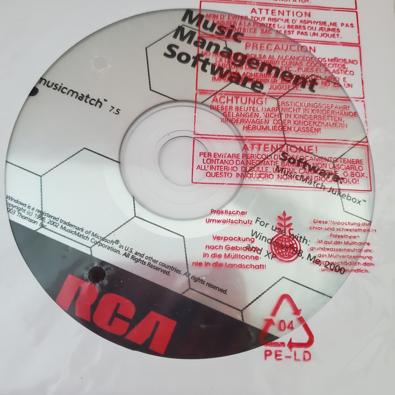RCA Musicmatch 7.5 PC Jukebox Music Management Software Windows 98 Me 2000 XP