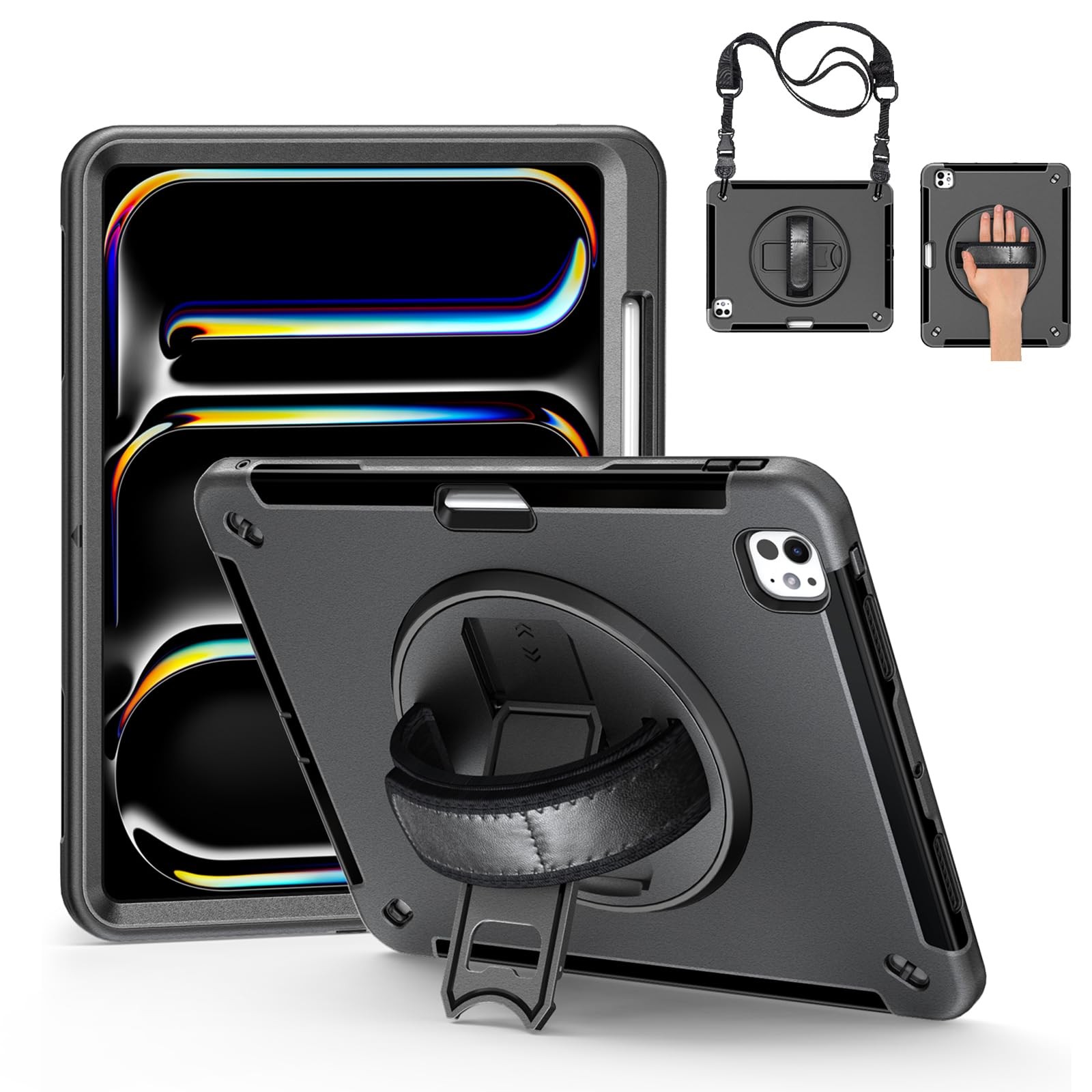 ZenRich Rugged Case for iPad Pro 13 inch M5 M4 Rotating Stand Black Japan Import