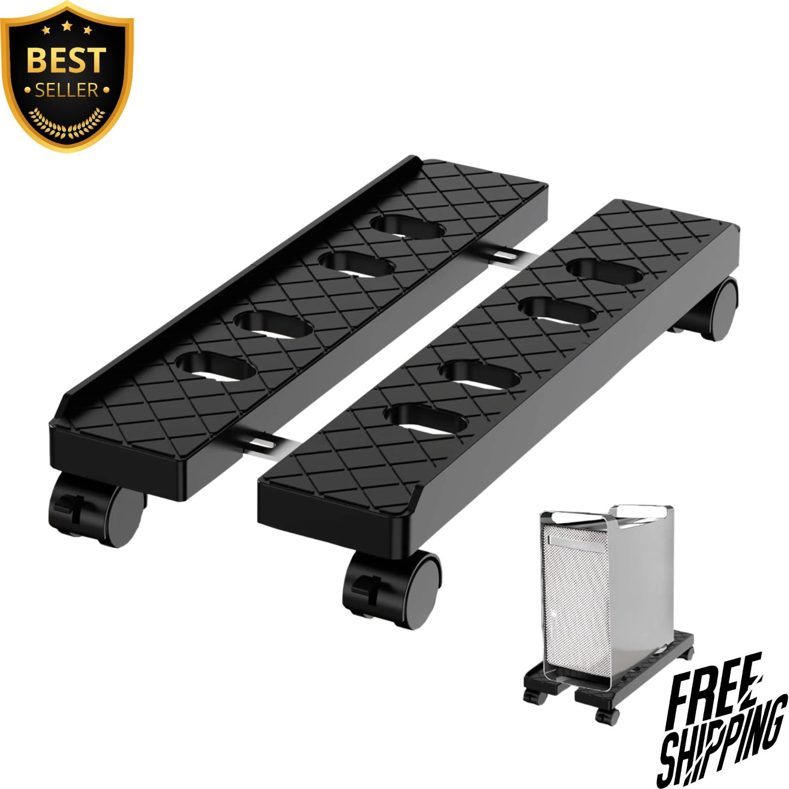 Adjustable Computer Tower Stand Ventilated Mobile CPU Holder Black