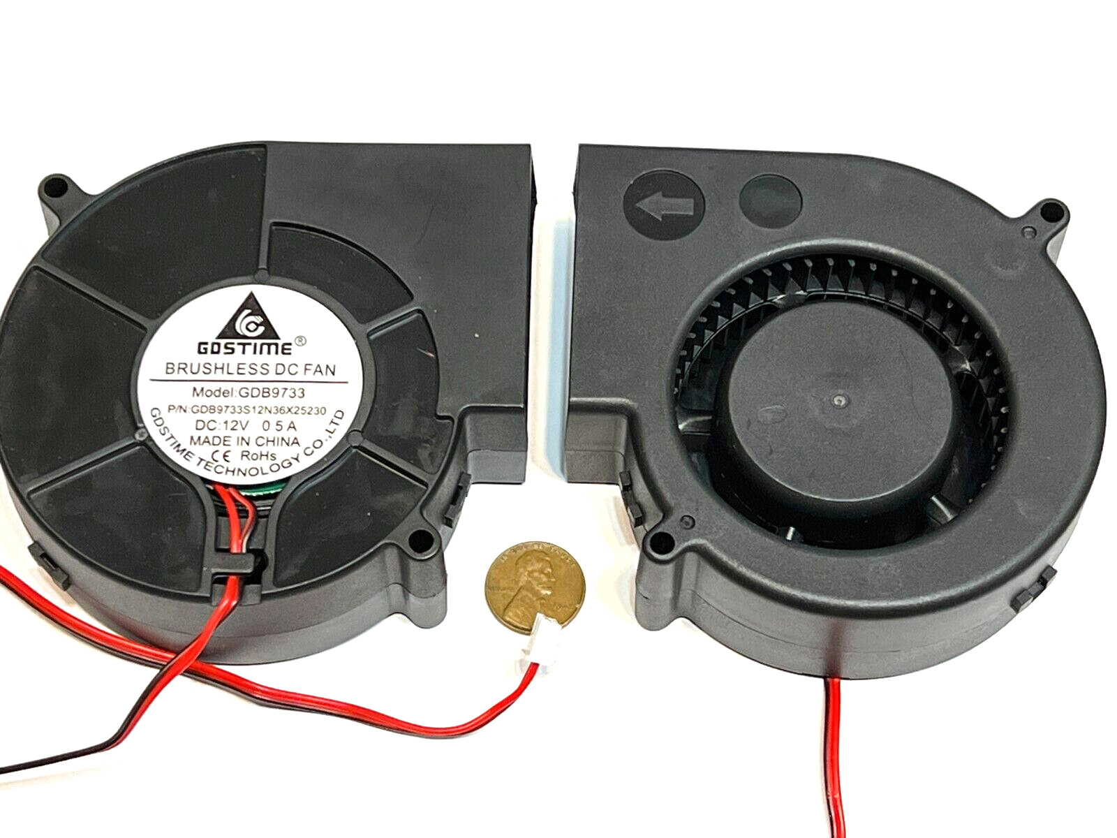 2x Large 9733 Blower Fan 97mm x 33mm 12V DC High Speed 2pin squirrel 90mm 9cm A1