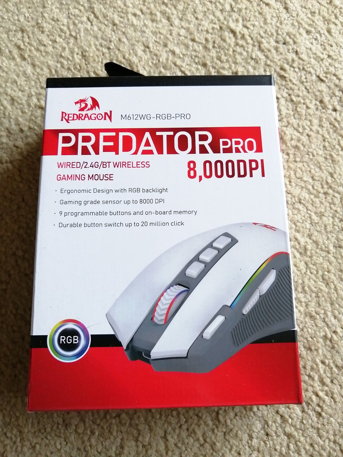 Redragon M612WG-RGB-PRO Predator Gaming Optical Mouse 8000 DPI White NEW