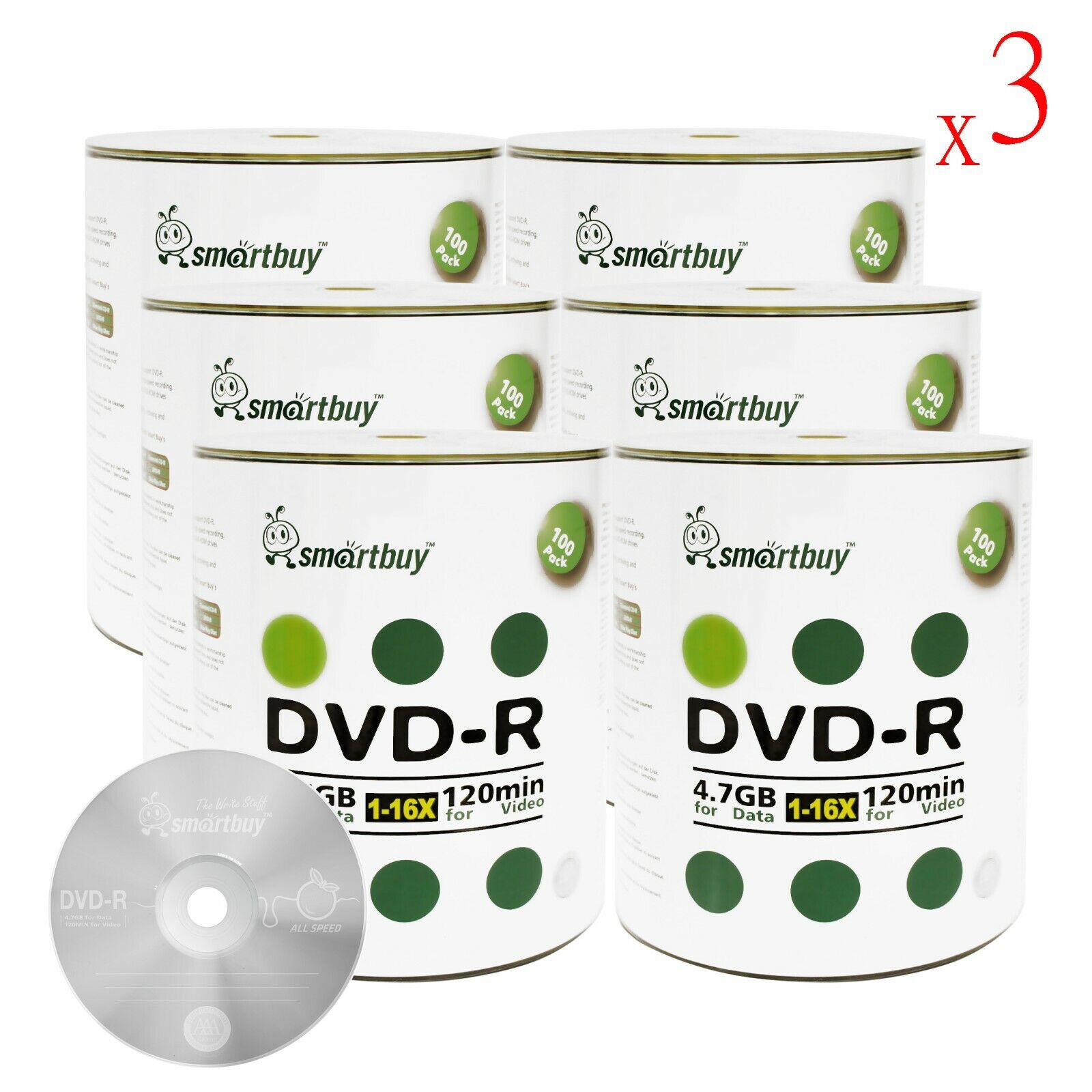 1800-Pack SmartBuy Blank DVD-R DVDR 16X 4.7GB Logo Top Surface Record Media Disc