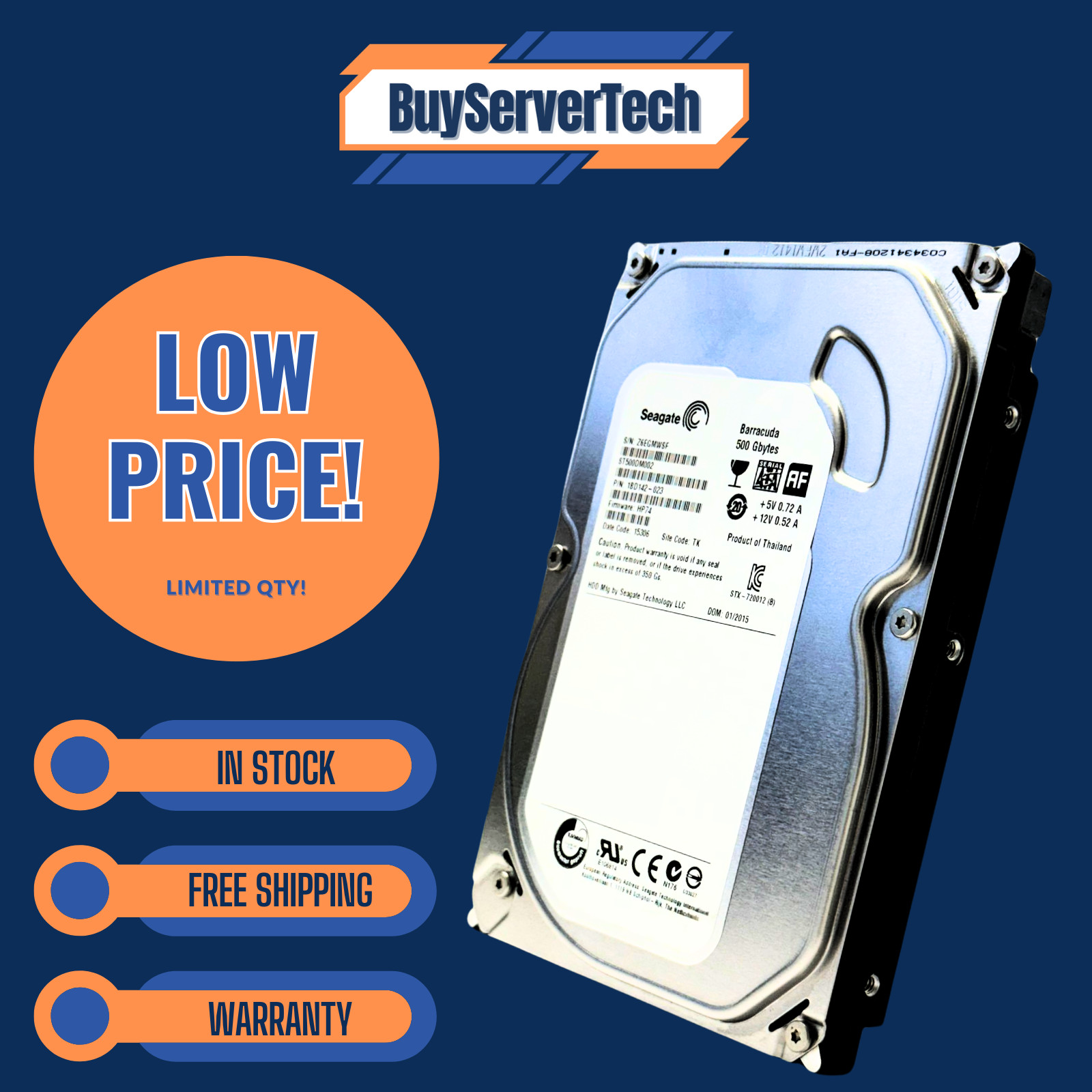 Seagate ST500DM002 500GB 7200RPM SATA 3.5" HDD | 0Hrs | Desktop PC DVR | 1YR