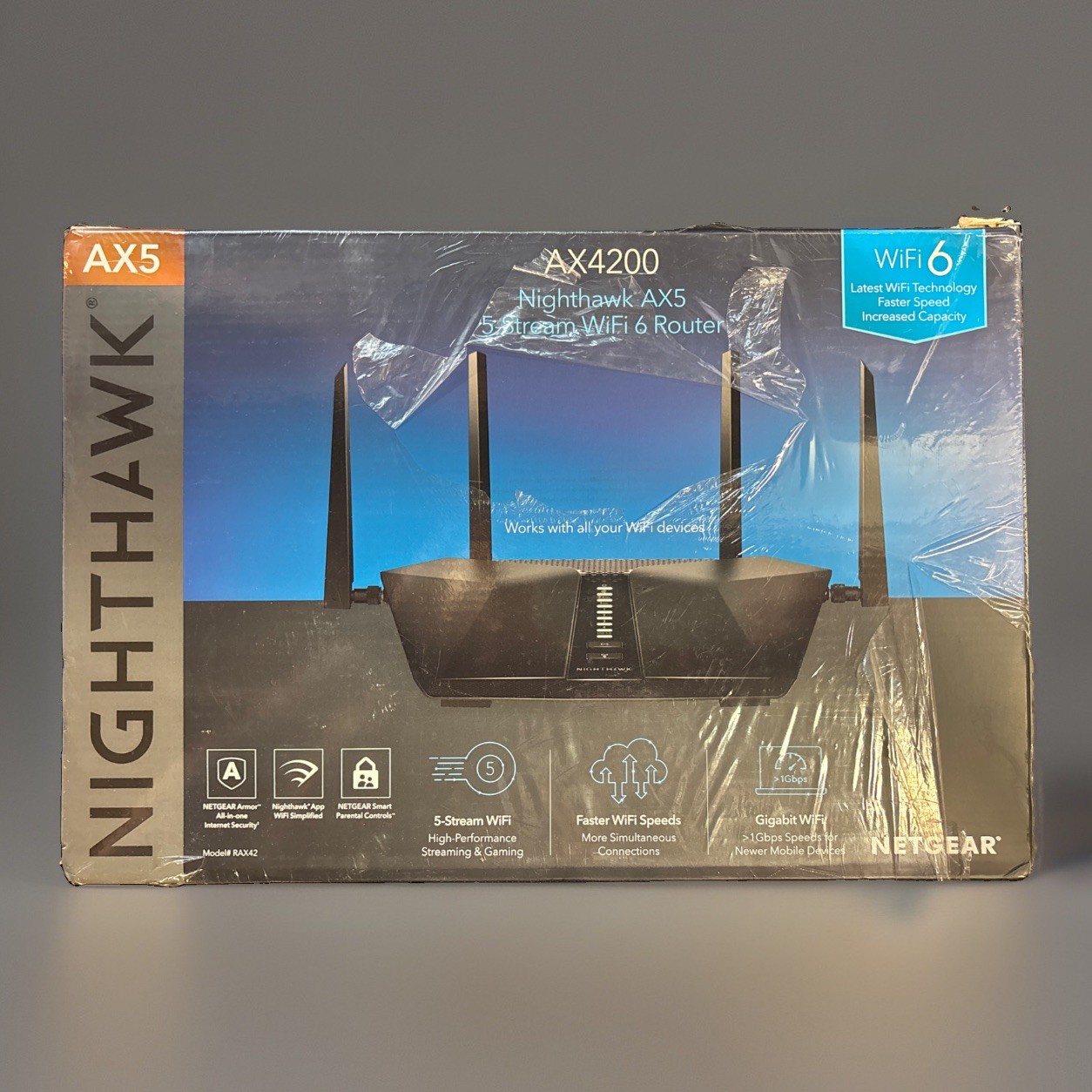 NETGEAR AX4200 Nighthawk Dual-Band Wi-Fi 6 Router - Black (RAX42-100NAS)