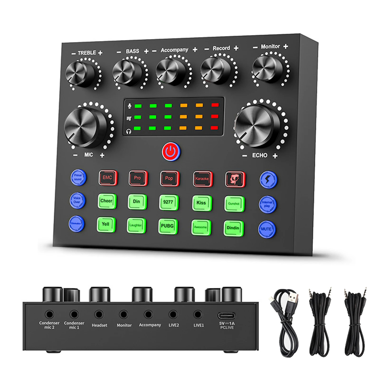 V8S Professional Sound Card with Voice Changer - 10 Sound Effects for PC Gaming,