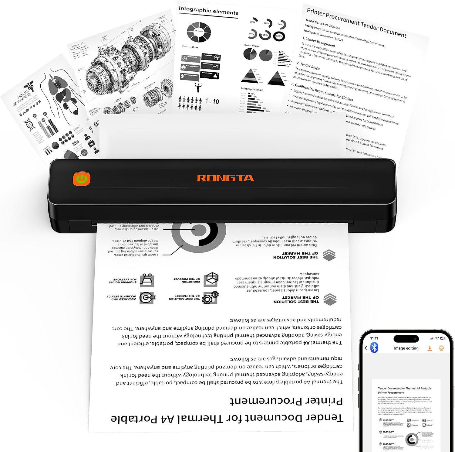 Thermal Portable Printers Wireless for Travel, Bluetooth Mobile Printer, Inkless