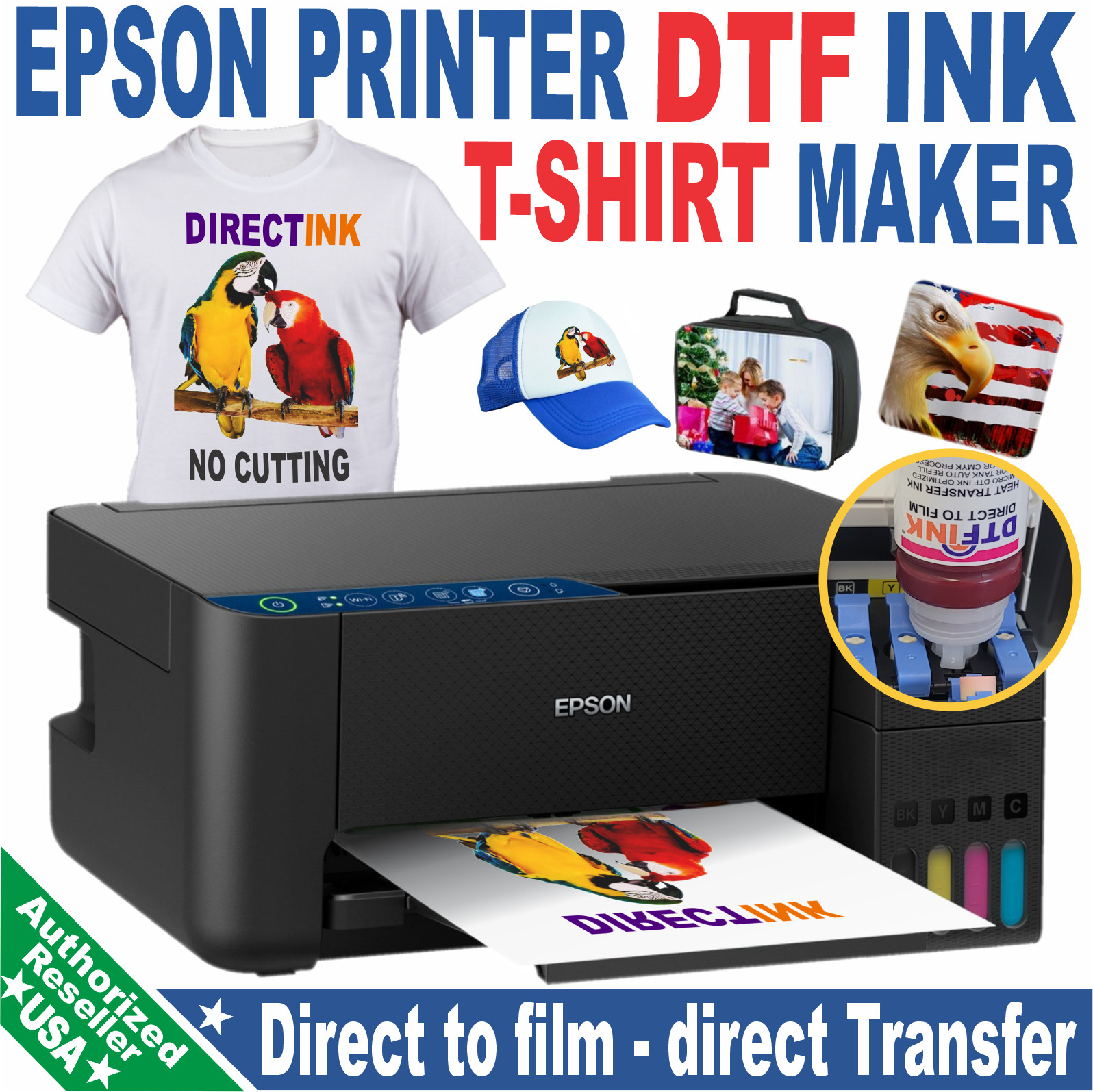 Epson Printer with DTF Ink-Film T-Shirt Printer - Full Kit Start Bundle+