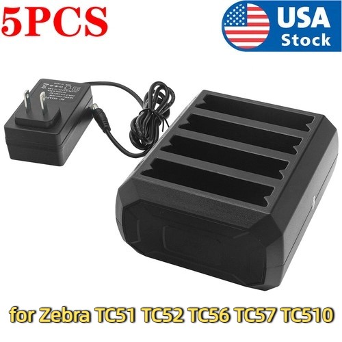 5x 4-Slot Battery Charger Cradle + Adapter For Zebra Symbol TC51 TC52 TC56 TC57