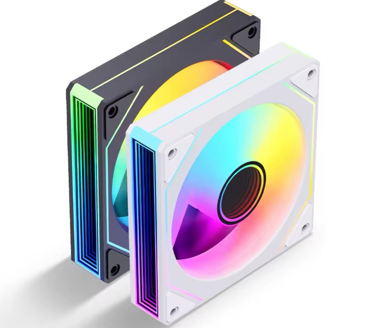 RGB PC Case Cooling Fans, Multicolor LED, White Square Frame (3 Pack)