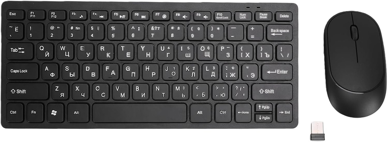 2.4Ghz Wireless Keyboard and Mouse Combo, 78 Keys Russian Key Layout Slim Keyboa