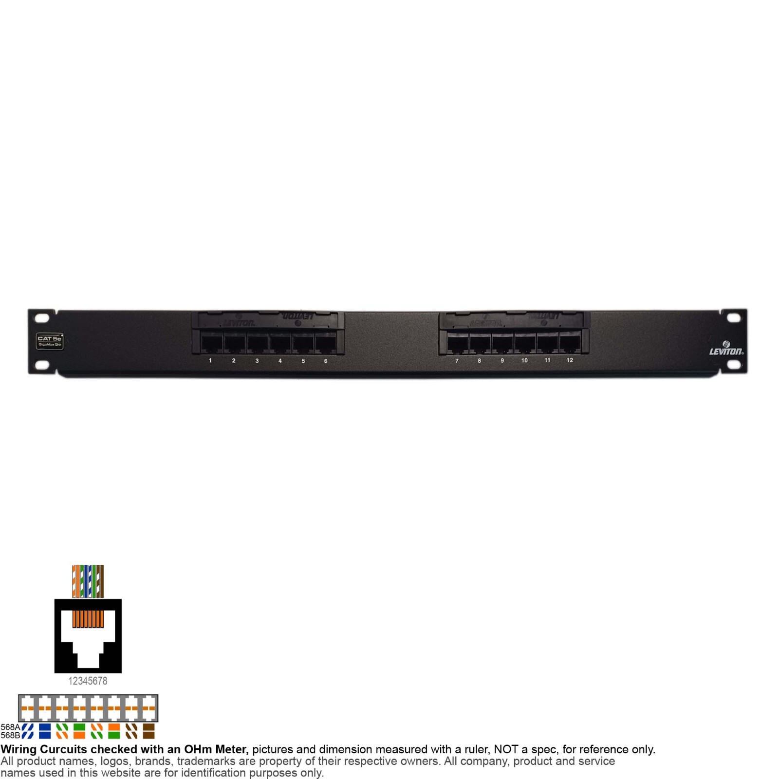 Patch Panel RJ45 8P8C 12-Port C5e Rackmount 1U Leviton Gigamax Cat 5G596-U12
