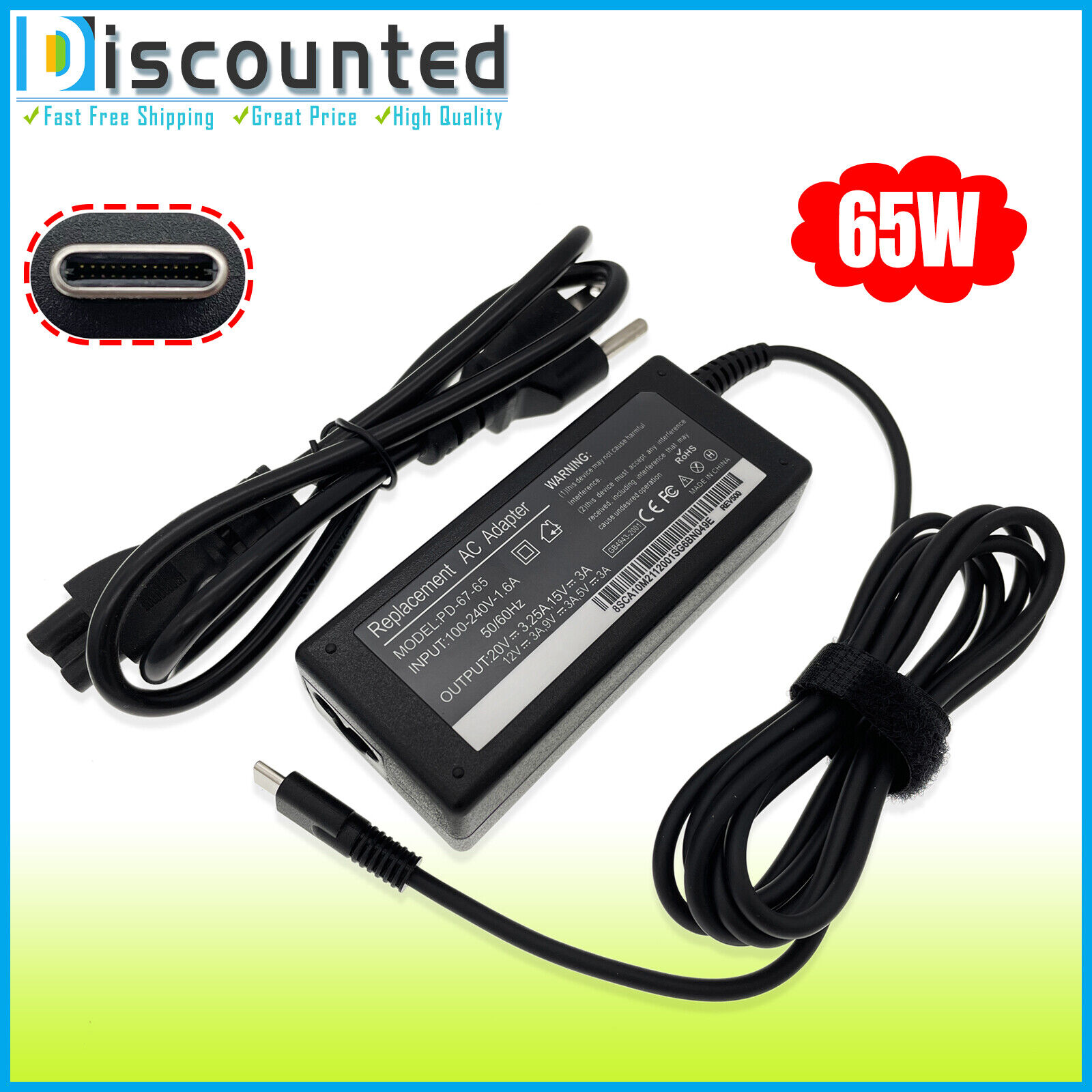 New 65W USB Type-C AC Adapter Charger for LG gram 16Z90Q Series ADT-65DSU-D03-2