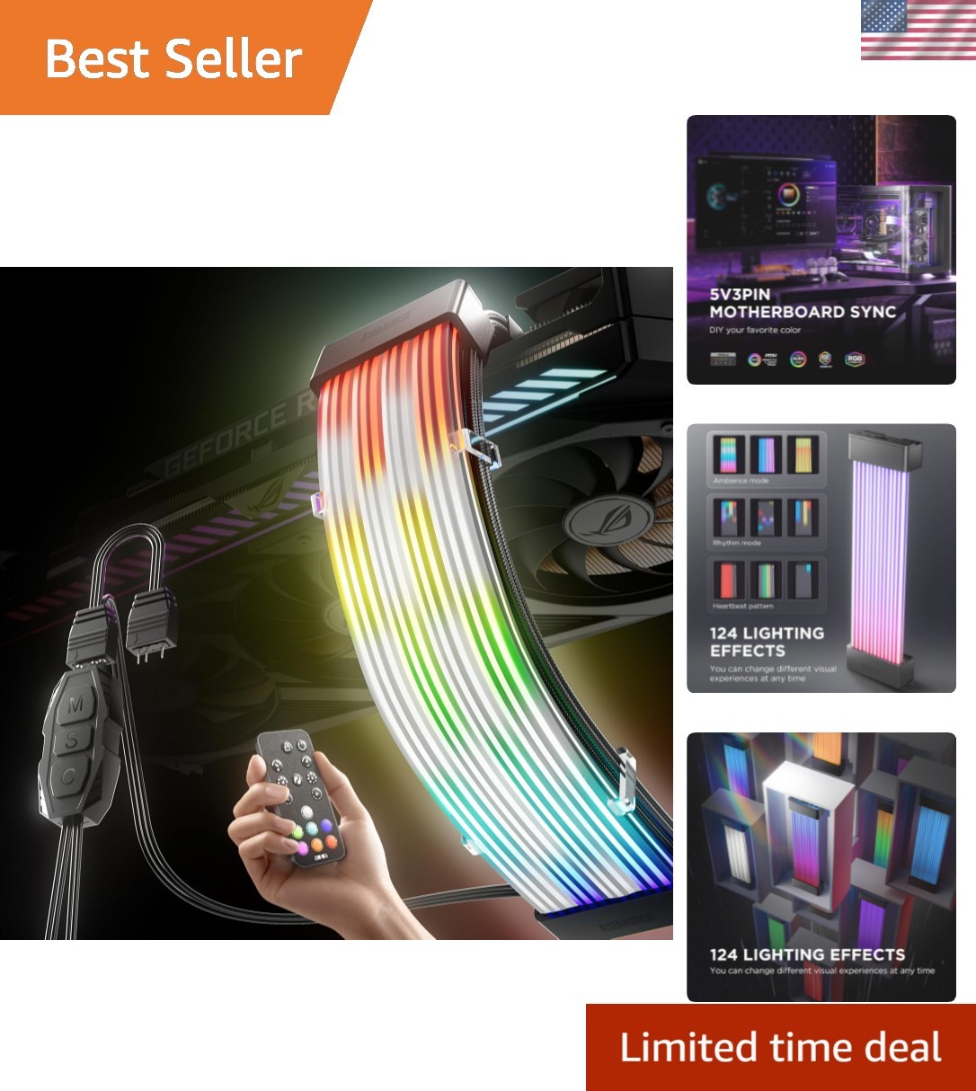 Aurora Pro RGB Cable Cover with 108 Addressable LEDs, RGB Power Cable Cover f...