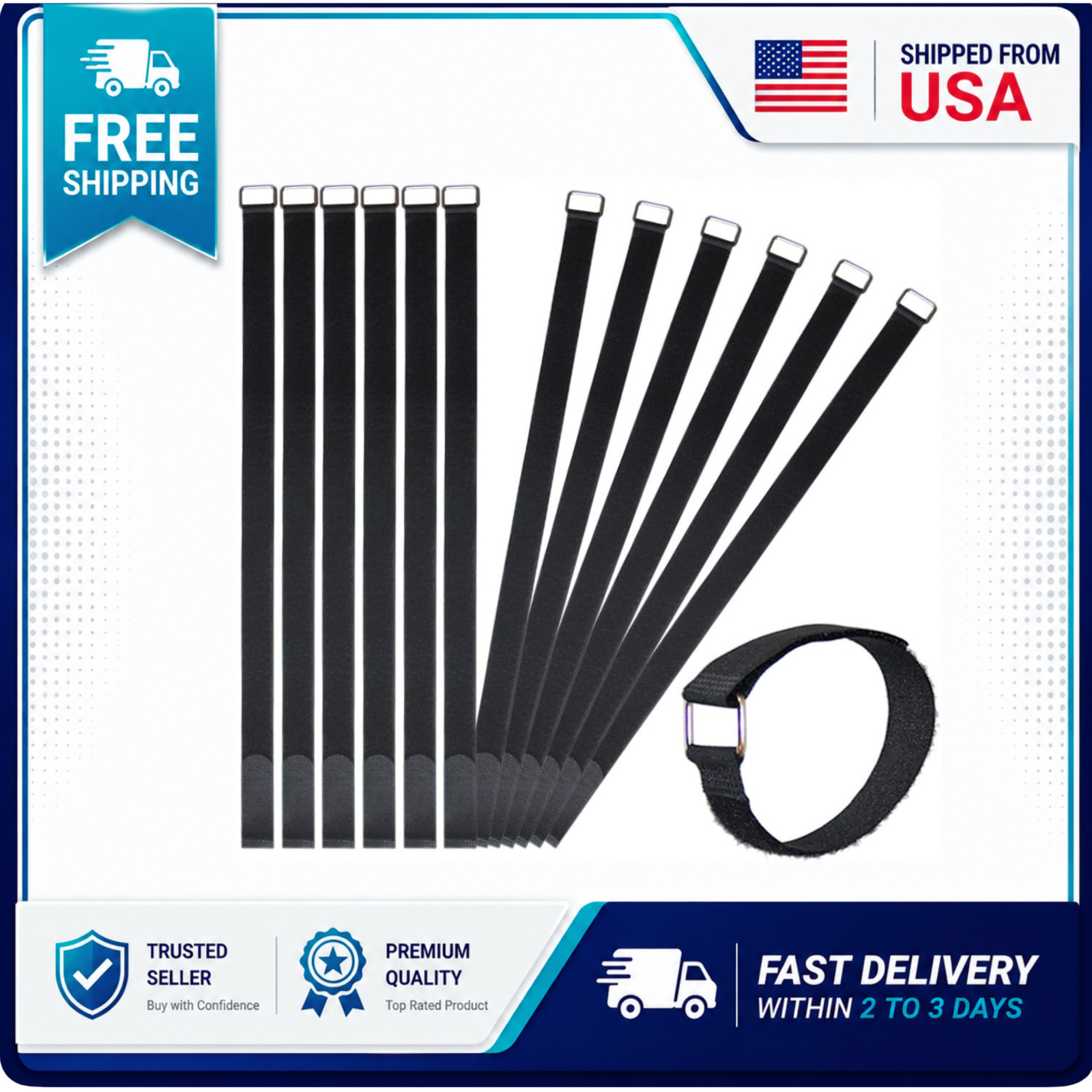 12pc Reusable Nylon Hook Loop Cable Straps 24" Cinch Ties Cord Organizer Wraps.