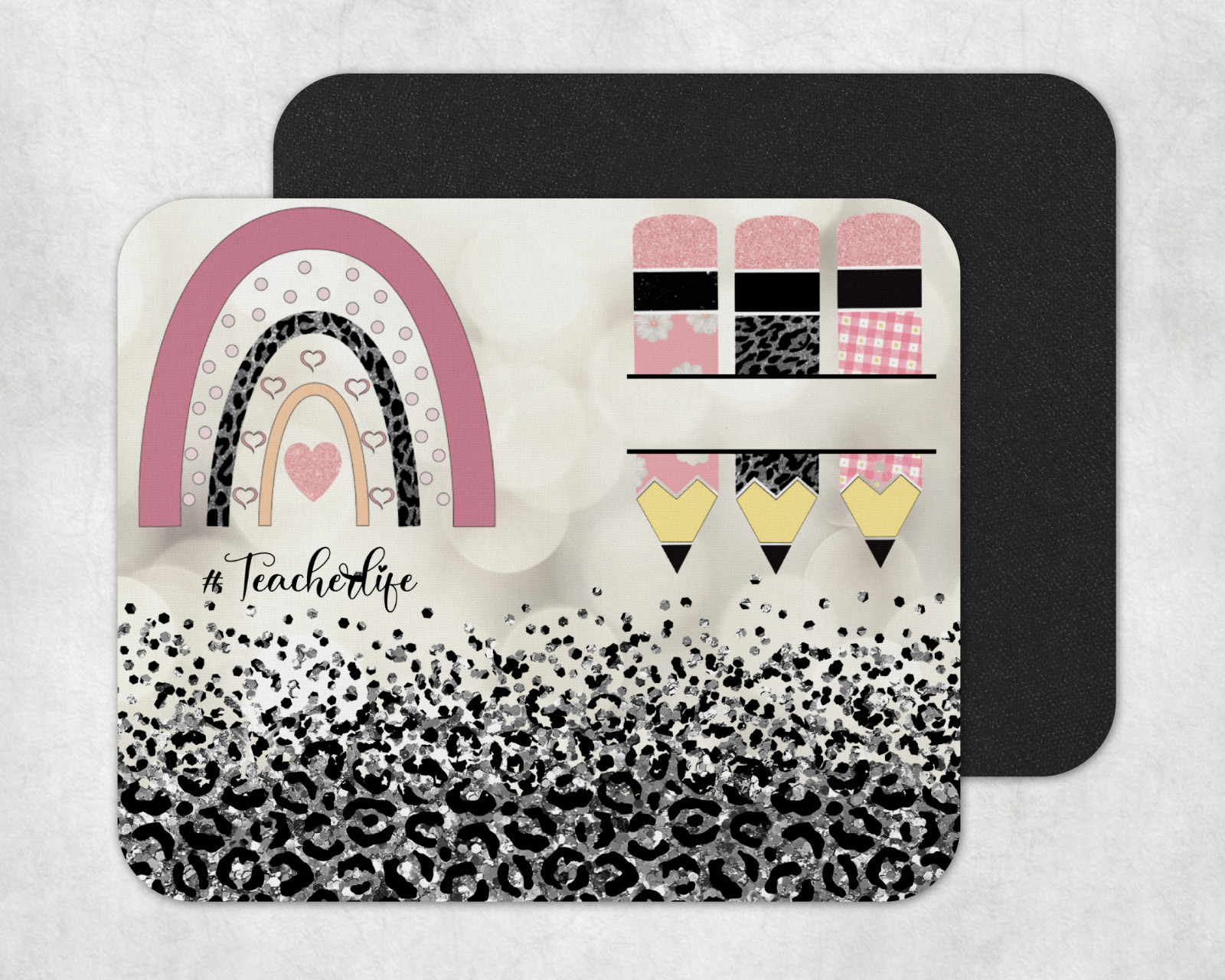Custom Name Black Sparkle Mousepad, Teacher Gift, Back to School, Christmas
