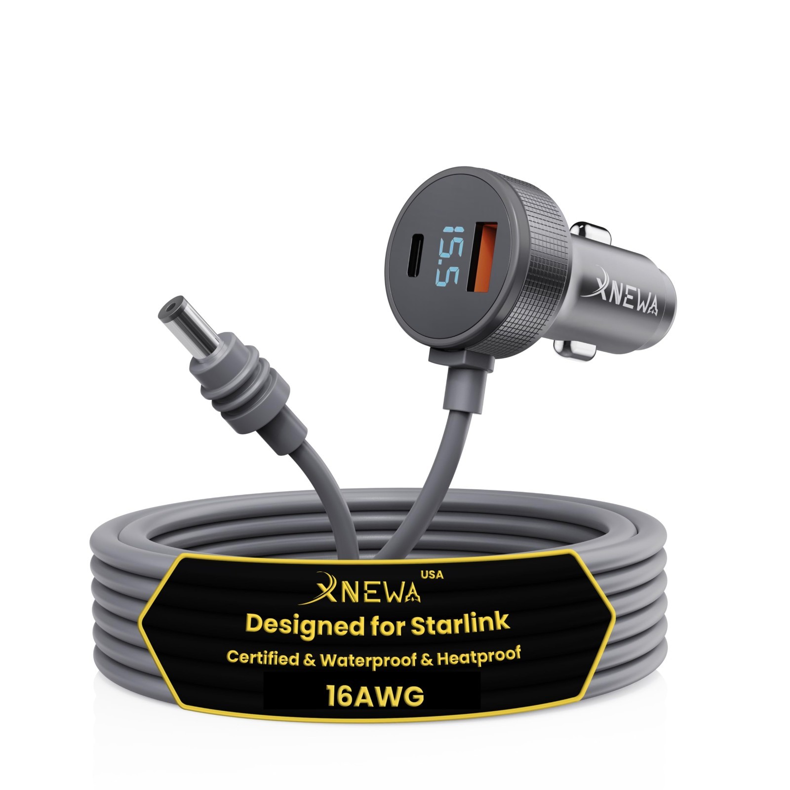 3M/10FT Mini Car Adapter for Starlink, 3-in-1 Power Cable, Fast Charging