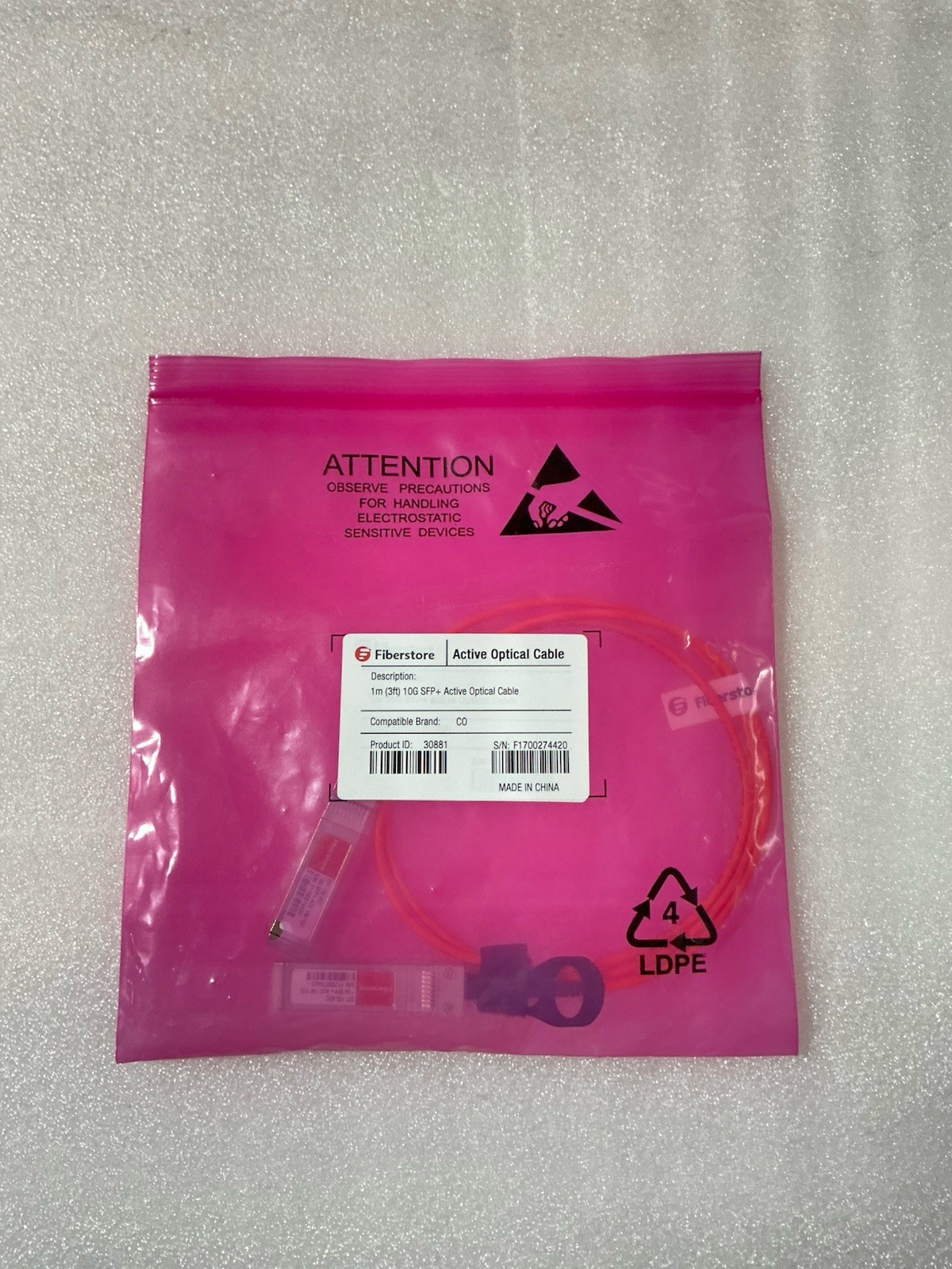 FS 1m (3ft) 10G SFP+ Active Optical Cable NEW