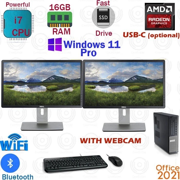 Windows 11 Custom Dell PC CORE i7 1TB SSD 16GB RAM | USB-C Dual Monitor Desktop