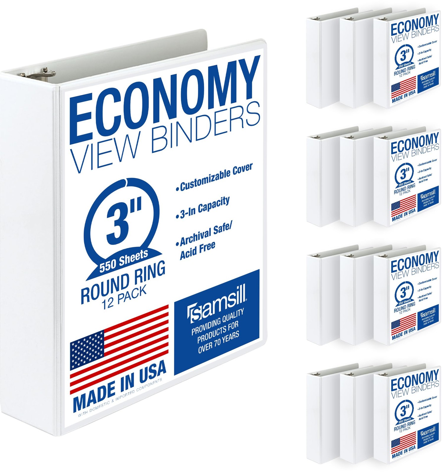 3 Ring Binders Inch 12 Pack 550 Sheet White Economy Samsill Round Clear View