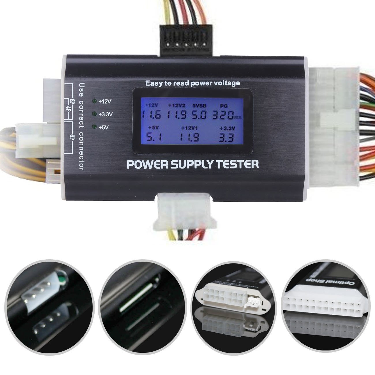 20+4 Pin LCD Computer Power Supply Tester ATX ITX IDE SATA Connector Black
