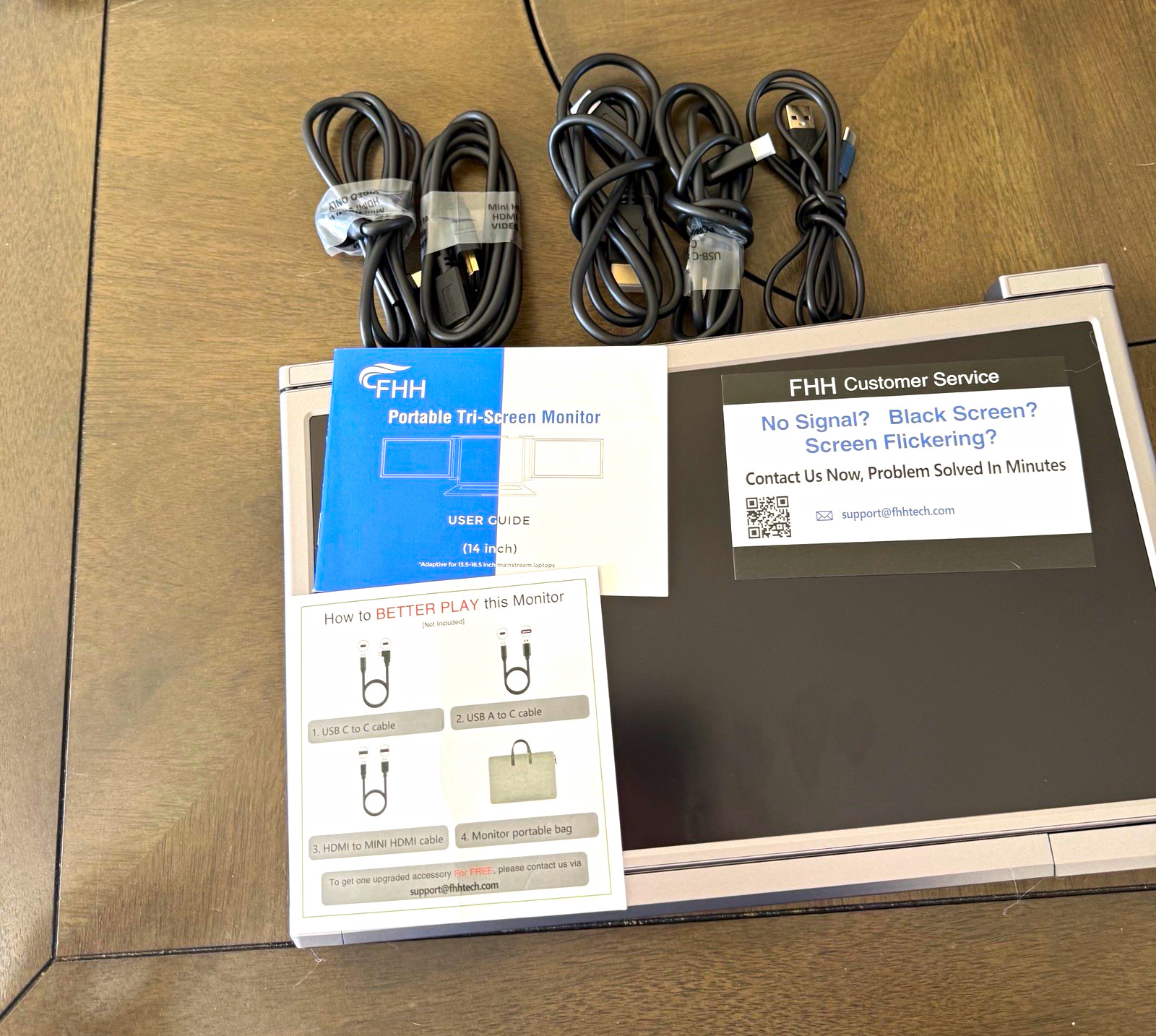 FHH 14 in Portable Tri-Screen Laptop Monitor LCD 1080p USB-C HDMI Gray