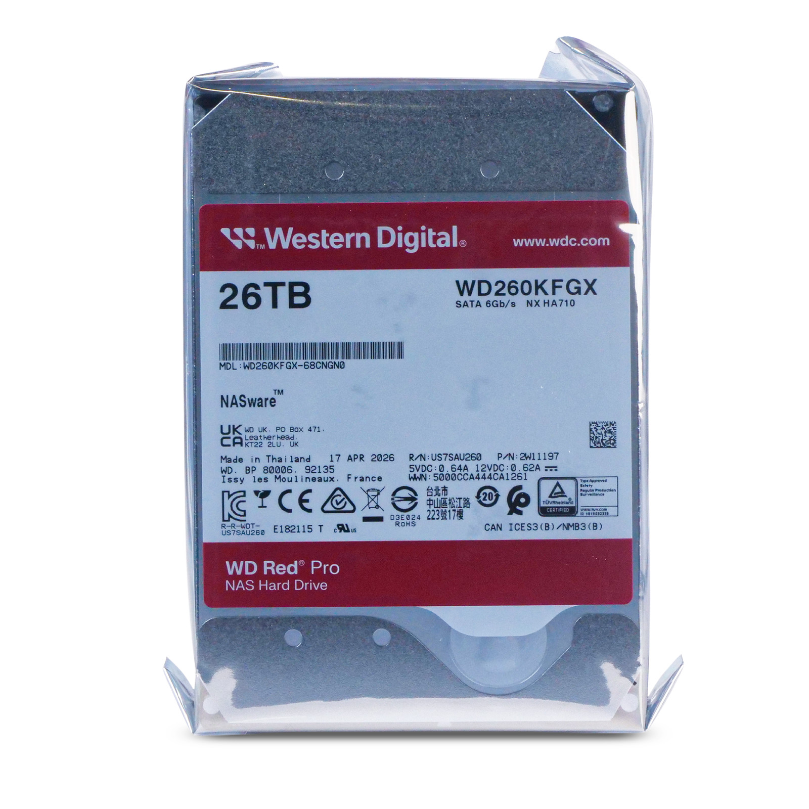 Western Digital Red Pro 26TB WD260KFGX 7.2K RPM SATA 6Gb/s 512e 3.5" NAS HDD