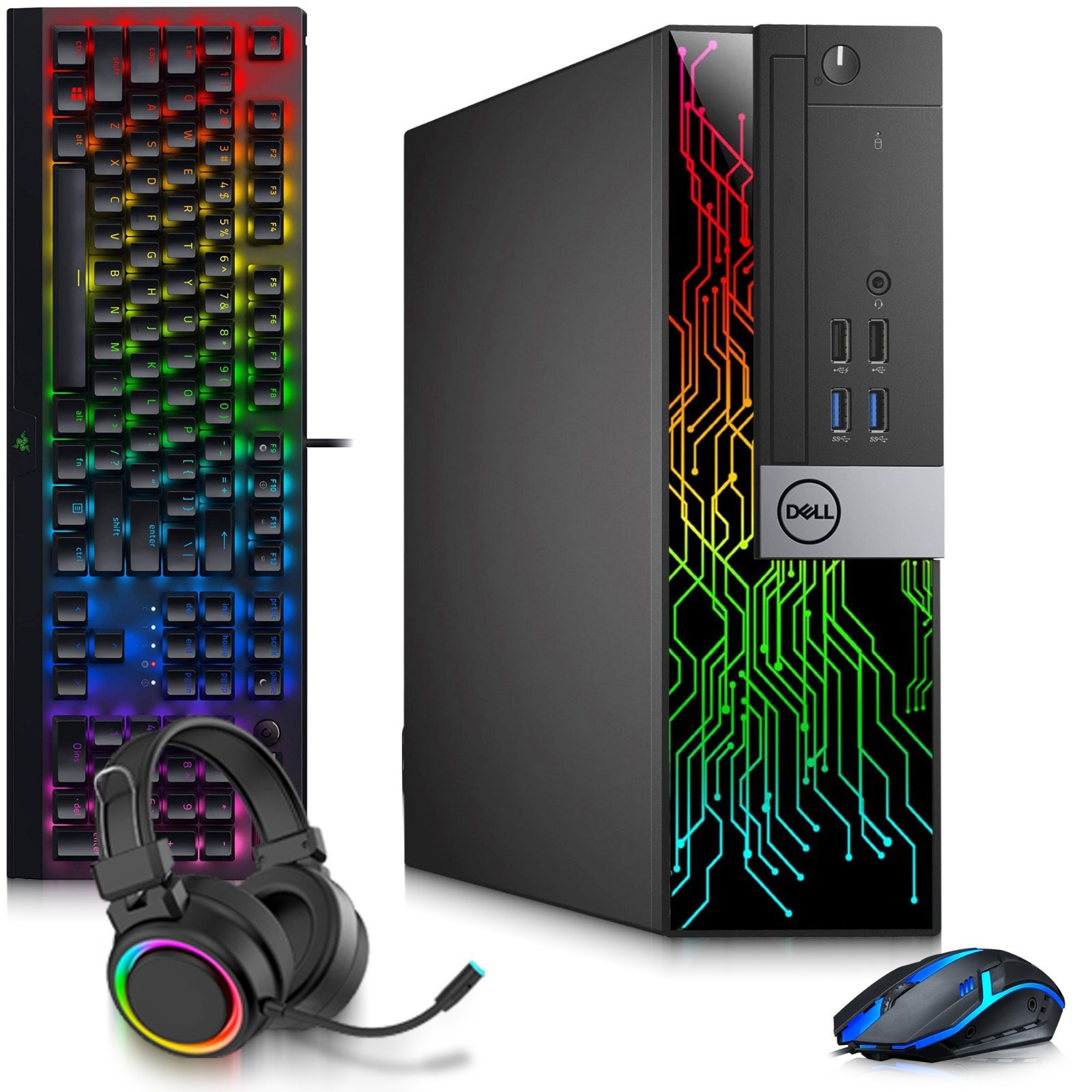 Dell RGB Gaming PC i5-7th 16GB RAM 256GB SSD AMD RX-550 RGBKB&M & Headphones W11