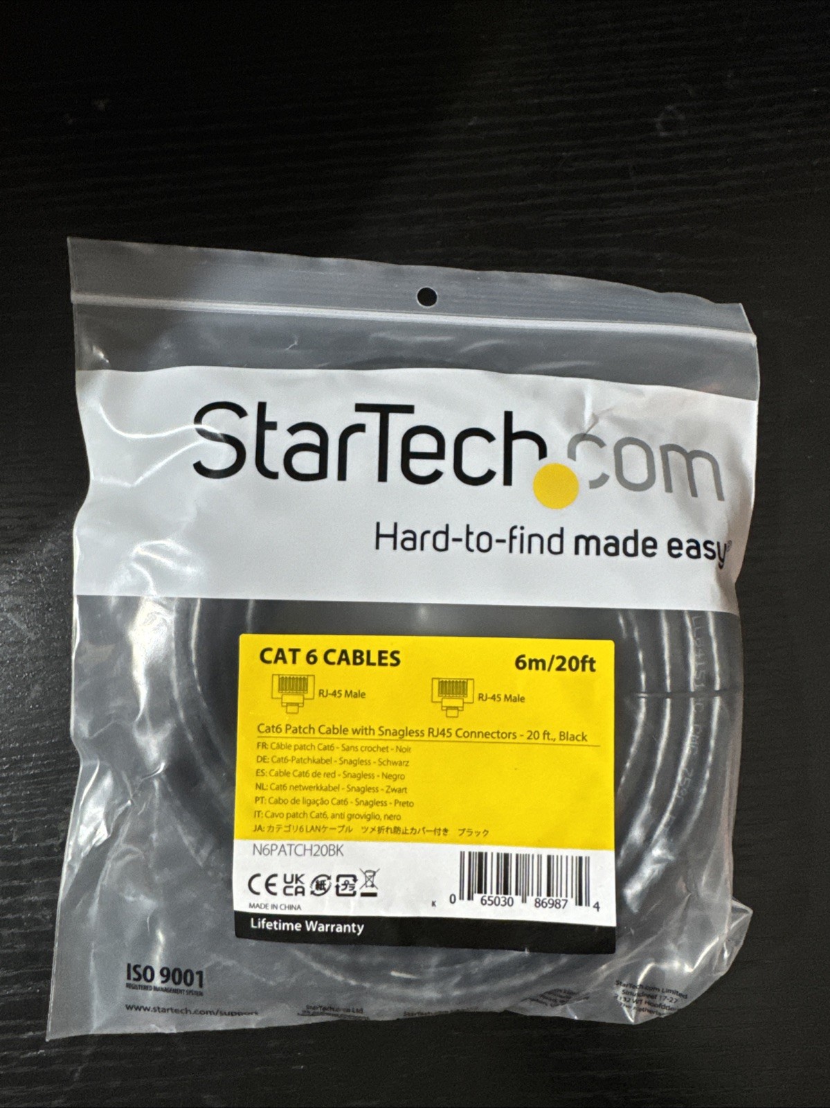 Startech Cat 6 Cables 6m/20ft Rj-45 N6patch20bk