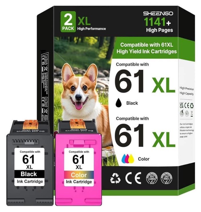 SHEENGO 61XL Ink Cartridge Replacement For HP Ink 61 Black And Color Combo Pack
